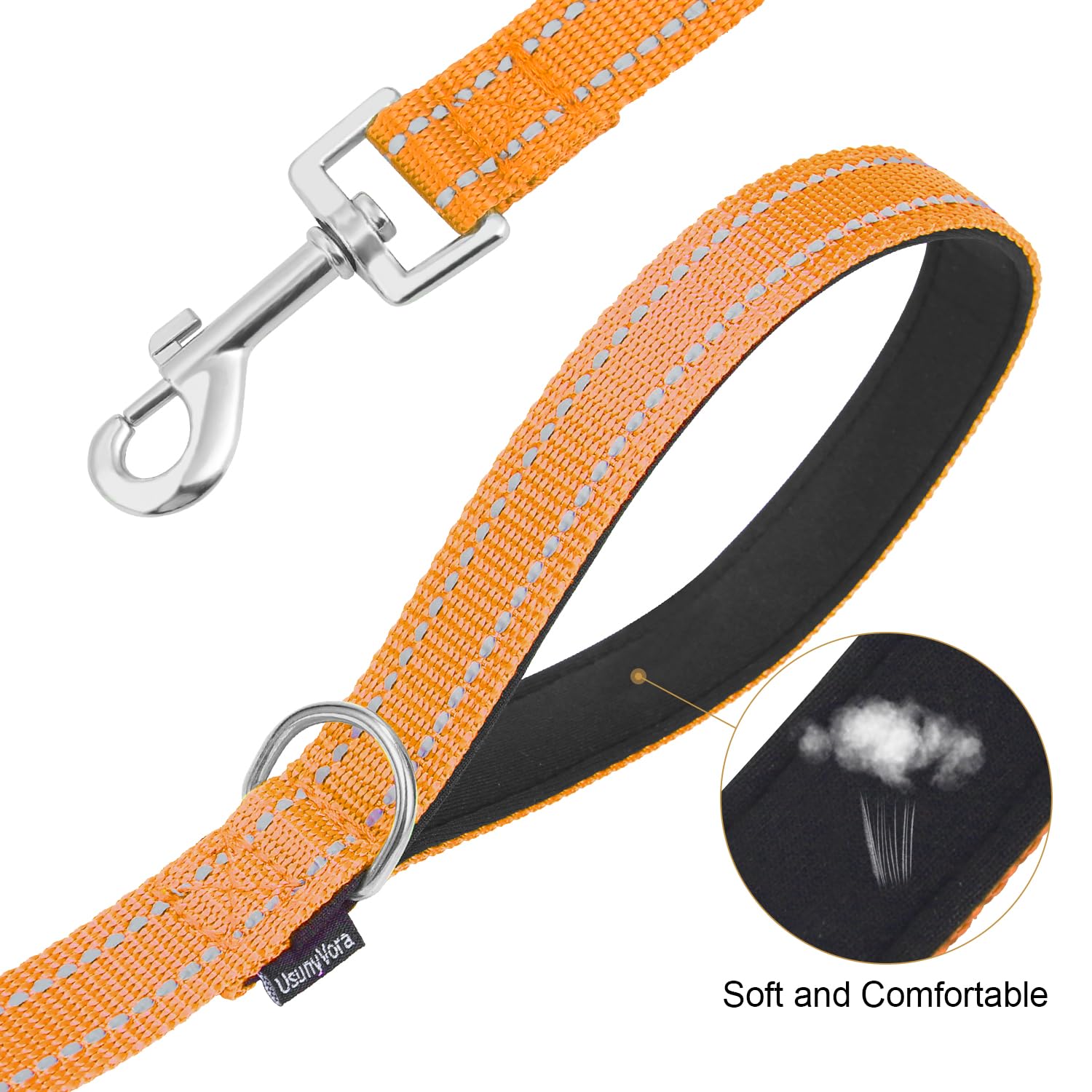 Usunyvora Reflective Nylon Dog Leash For Walking,Strong Dog Leash With Padded Handle For Small And Medium Dogs,5 Ft,Orange