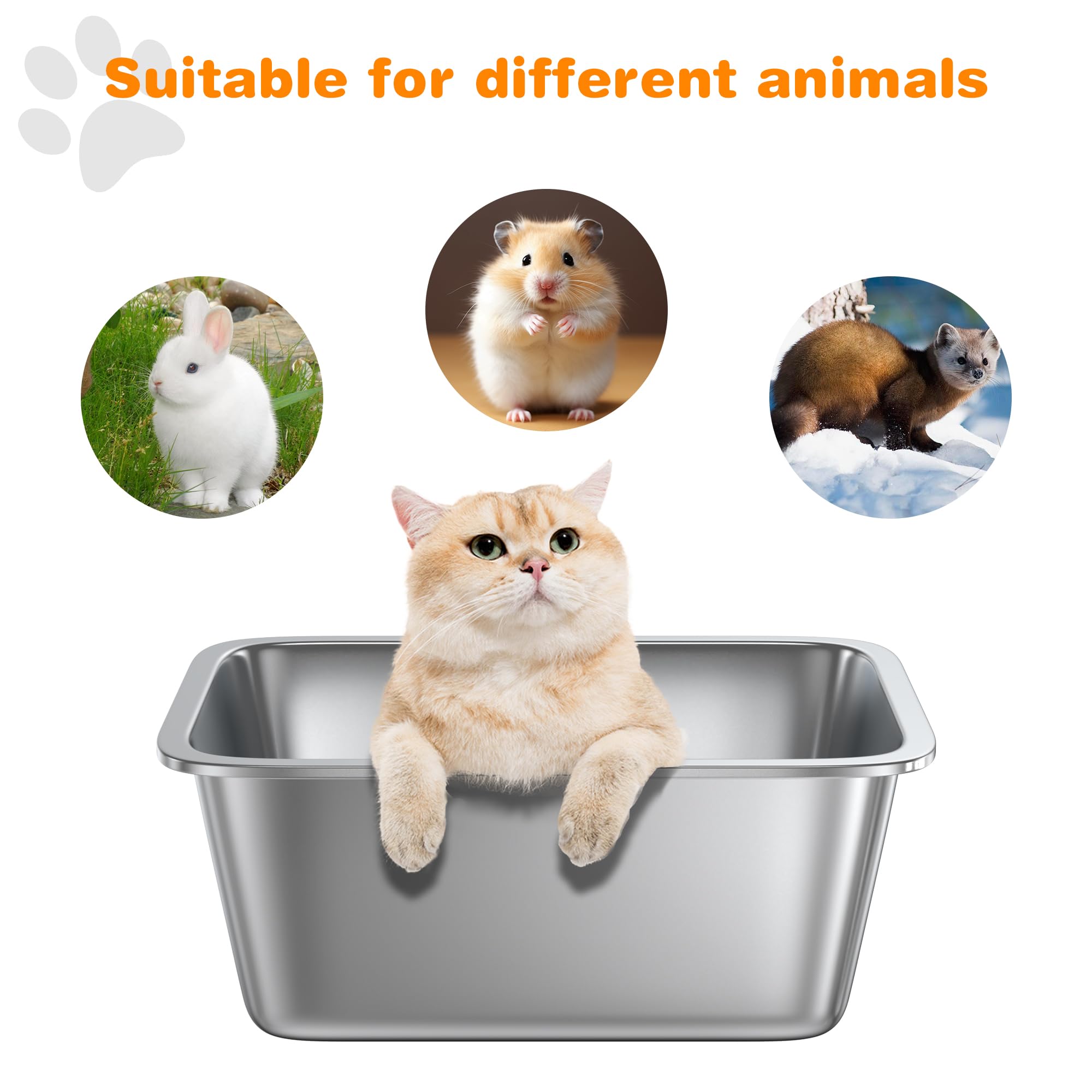 2 Pack 8'' Deep Large Litter Box Stainless Steel Cat Litter Box Metal Litter Box Easy To Clean,Non-Stick Kitty Litter Box,Suitab