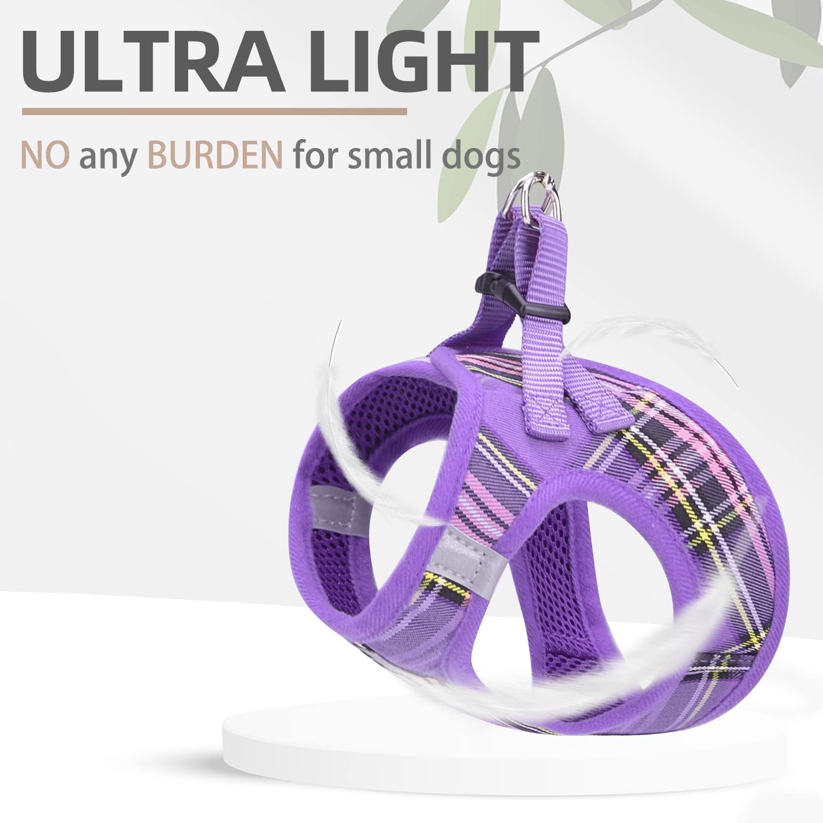 Pupteck Adjustable Dog Harness Collar And Leash Set Step In No Pull Pet Harness For Small Medium Dogs Puppy And Cats Outdoor Walking Running, Soft Mesh Padded Reflective Vest Harnesses, Purple Xxs