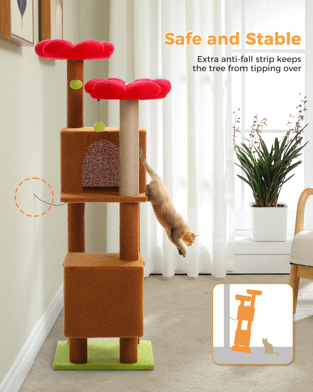 Muttros Flower Cat Tree, 52.4'' Cat Tree Tower For Indoor Cats, Cute Cat Tree With 2 Flower Padded Perches, 2 Condos & 2 Scratch