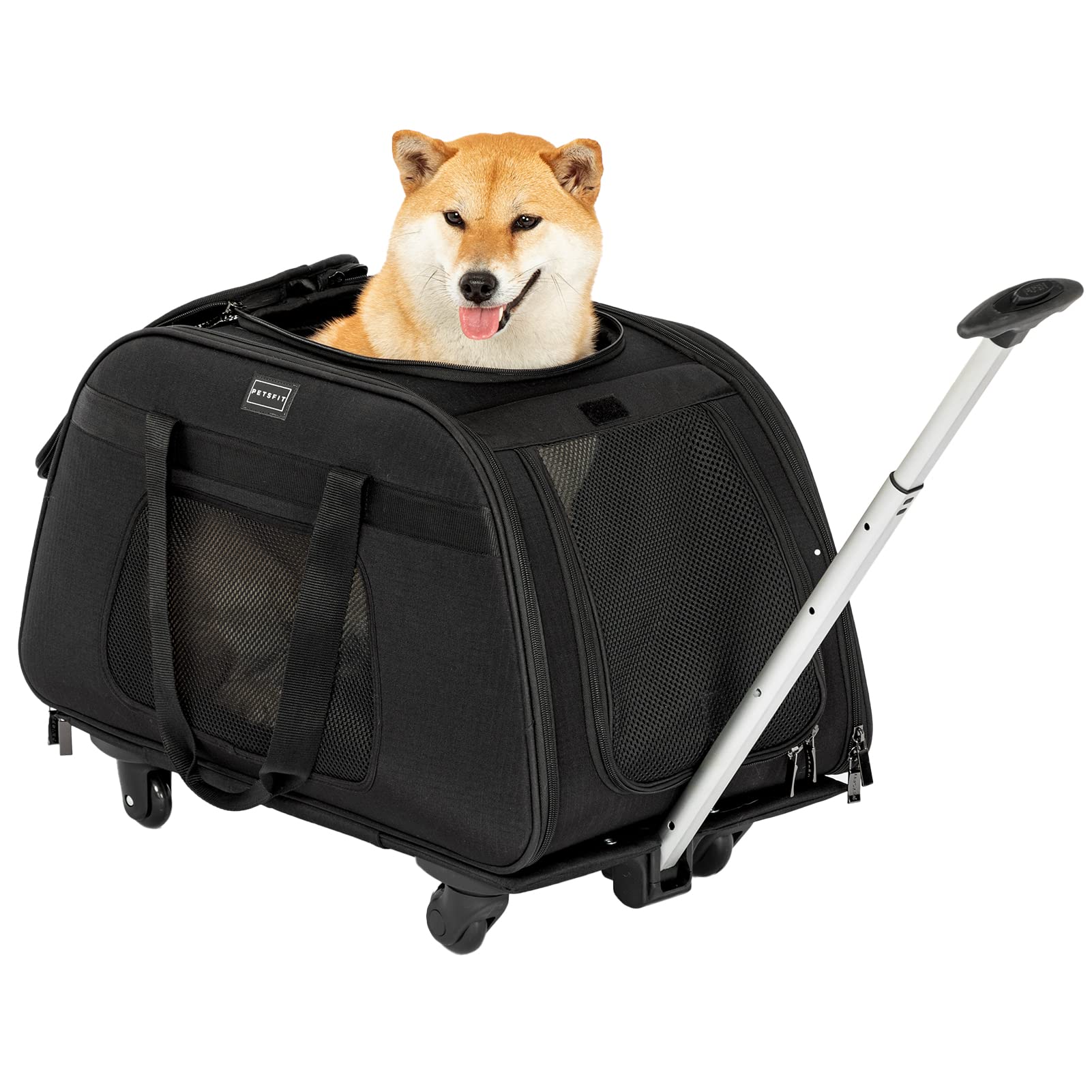 Petsfit Extra Large Pet Carrier With Wheels- Rolling Dog Carrier For 2 Small Dogs, Large Cat Carrier On Wheels With Adjustable S