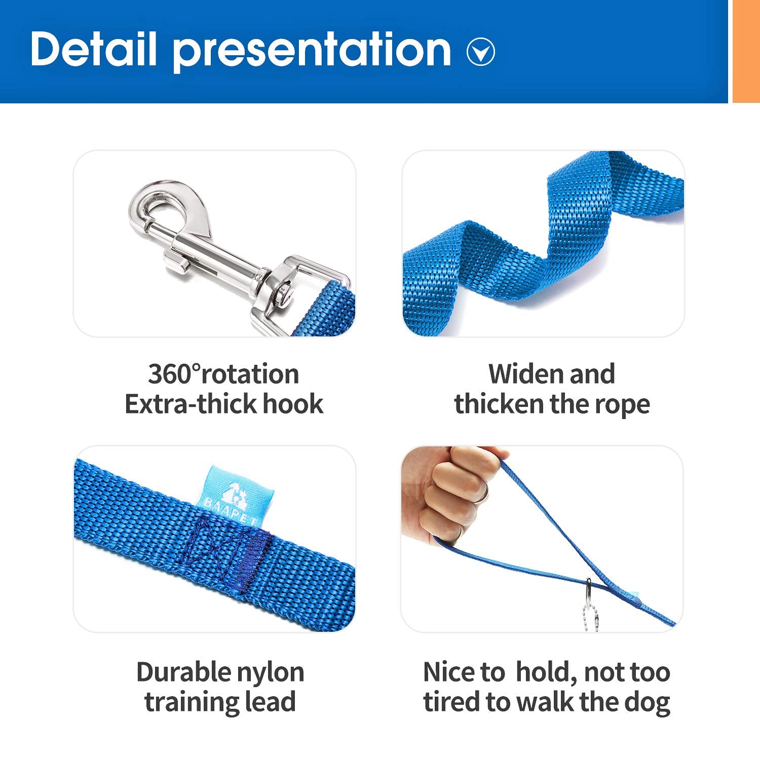 Baapet 15/20/30/50/100 Ft Long Dog Training Leash With Clickers For Small, Medium And Large Dogs Or Cats (100 Feet, Blue)