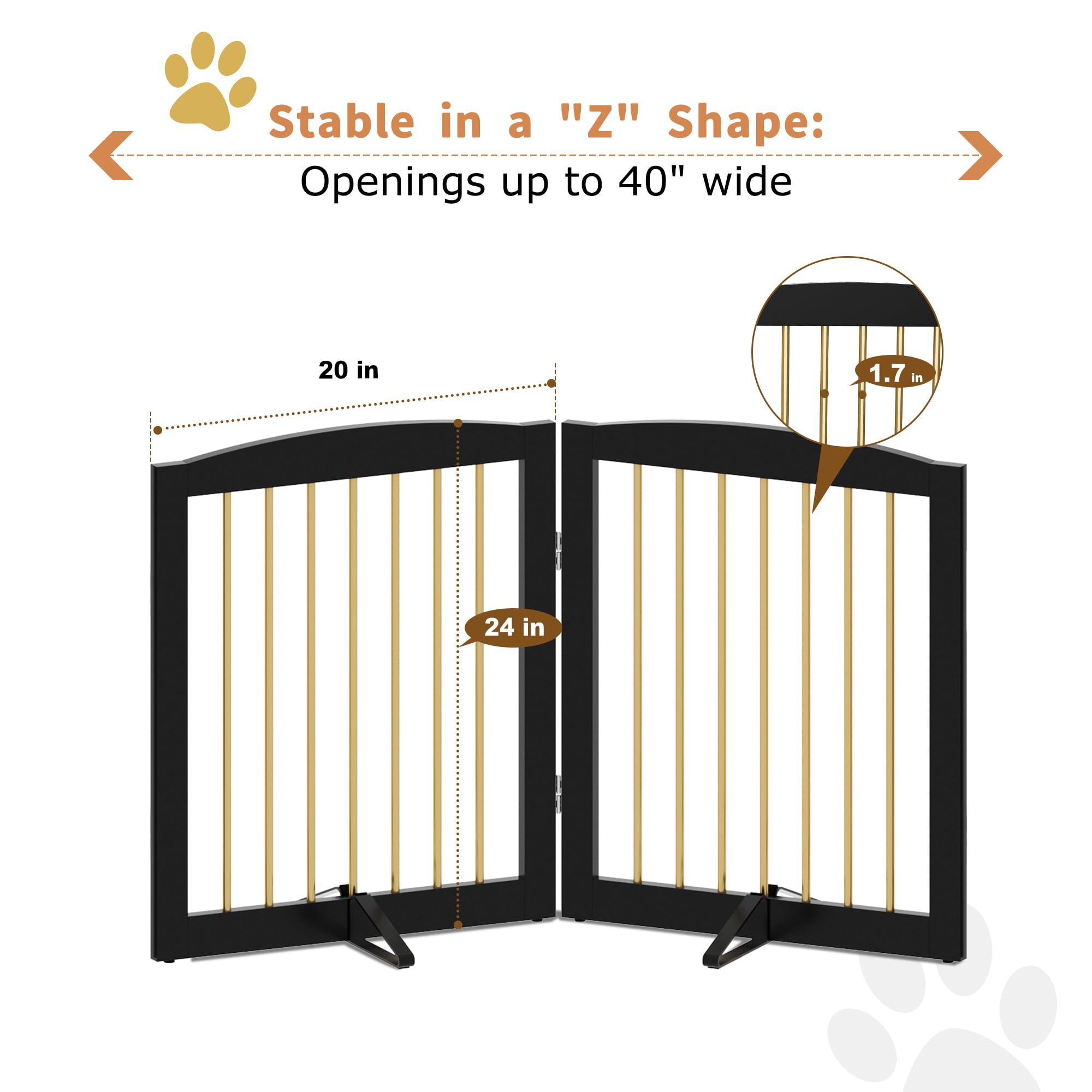 PUPETPO Freestanding Pet Gate for Dogs, Foldable Wooden Dog Gate for House, Stairs, Doorways, Step Over Pet Puppy Safety Fence,S