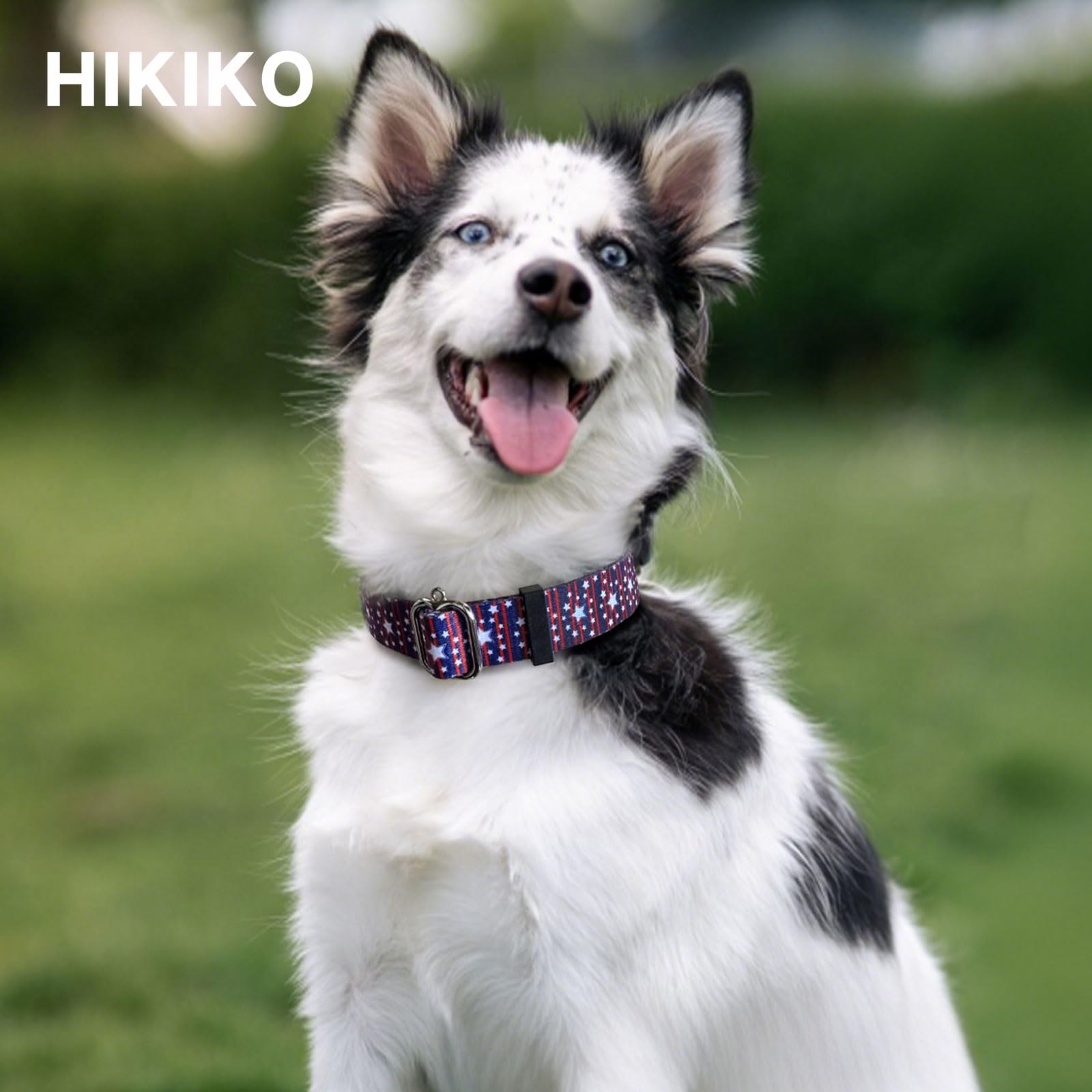 Hikiko American Flag Martingale Collar With No Buckle Soft Nylon Dog Collar For Small Dogs,Blue Star Stripe,S