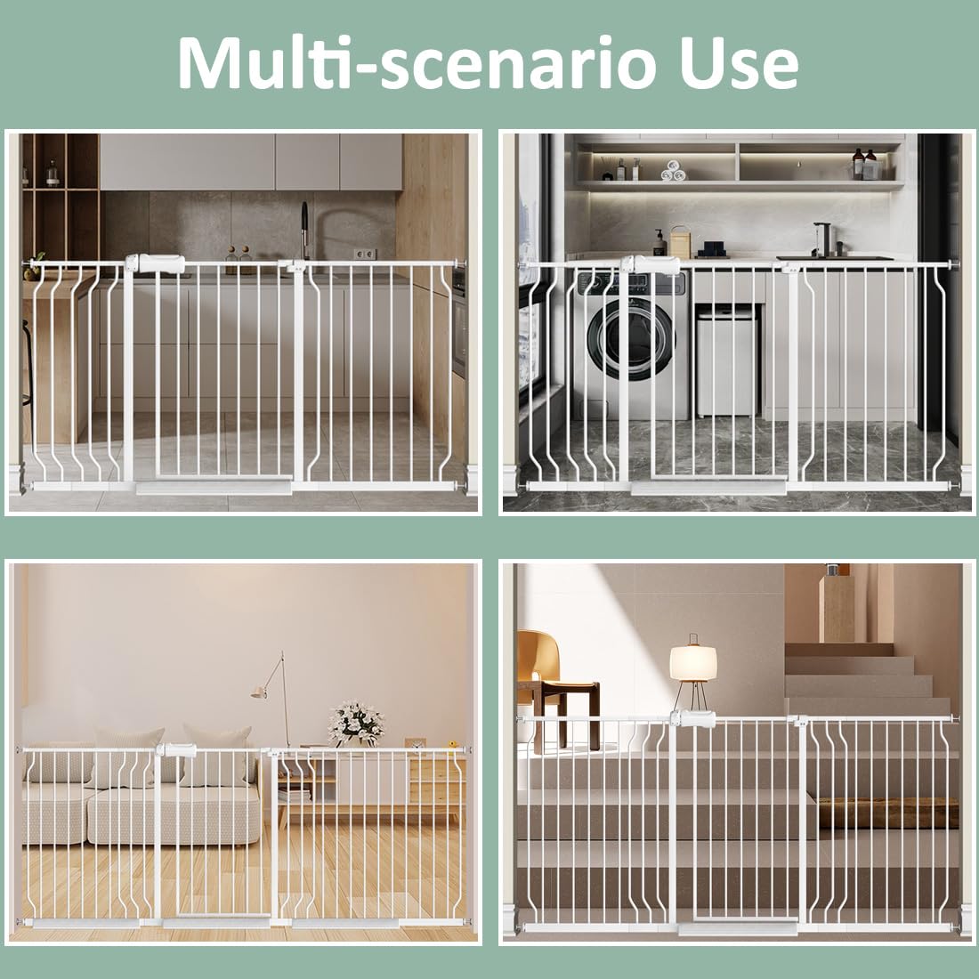 Walk Through Baby Gate With Door, 38.5-43.3 Inch Wide Presure Mounted No Drill Metal Child Gate For Stair Doorway - Indoor Outdoor Safty Gate For Toddler Dog Doggie, White Standing 37.8 Inches Tall