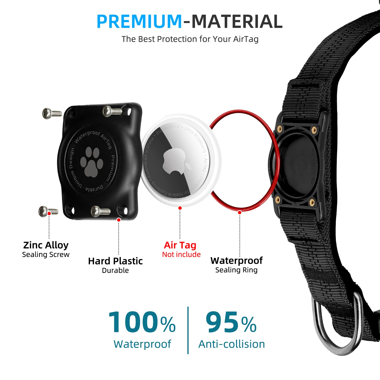 Reflective Air Tag Dog Collar - 100% Waterproof Dog Collar AirTag Holder | Extra-Durable, Soft Padded AirTag Dog Collars for Sma