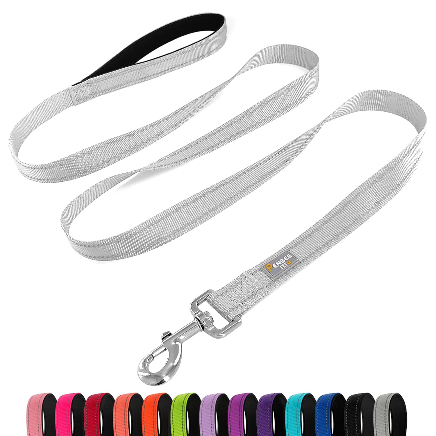 Penseepet Dog Leash 6 Ft Padded Handle Nylon Reflective Dogs Leashes For Small Dogs Silver