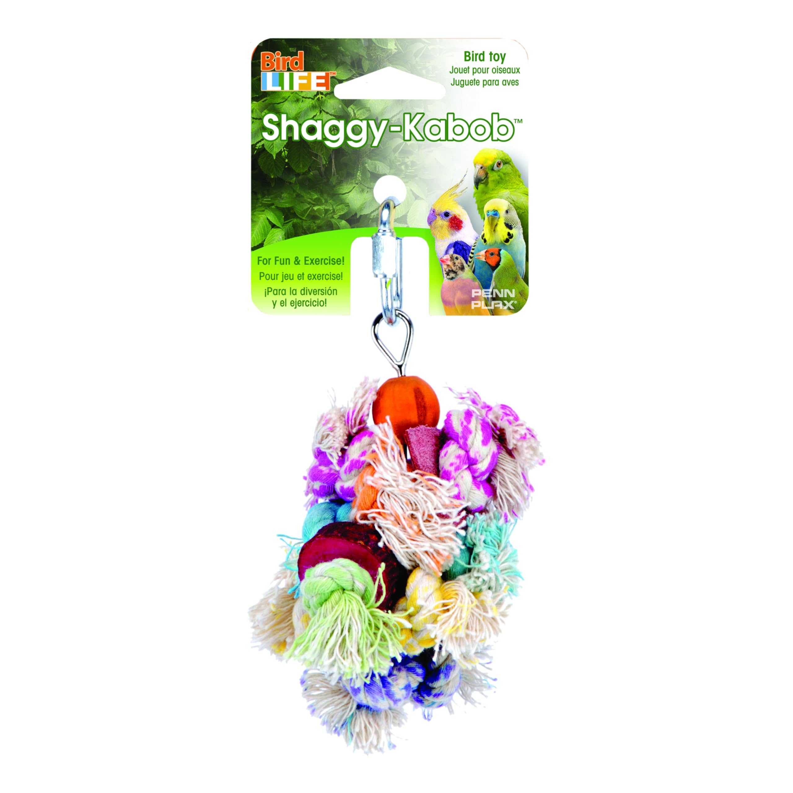 Penn-Plax Shaggy Kabob Bird Toy for Small Birds - Stimulating Plastic Fun (Model BA930) - Multiple Colors, Small Size