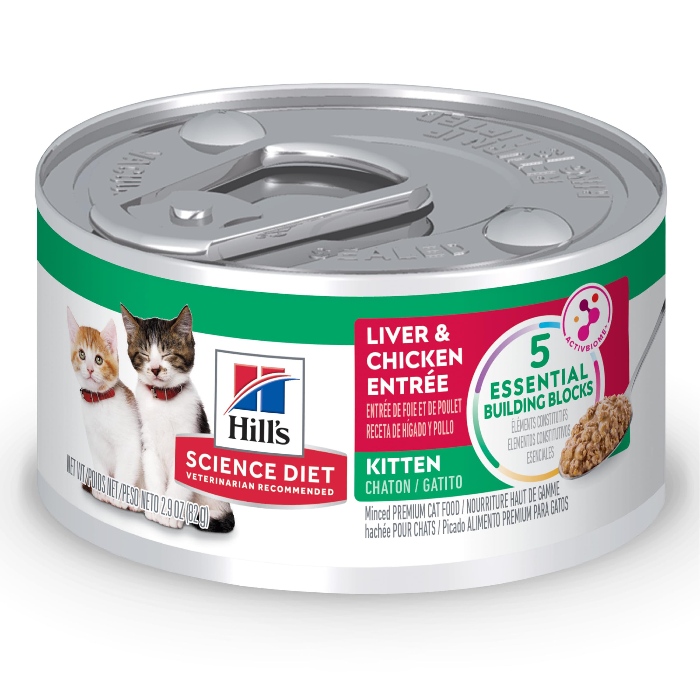 Hills Science Diet Kitten, Kitten Premium Nutrition, Wet Cat Food, Liver & Chicken Minced, 2.9 oz Can, Case of 24
