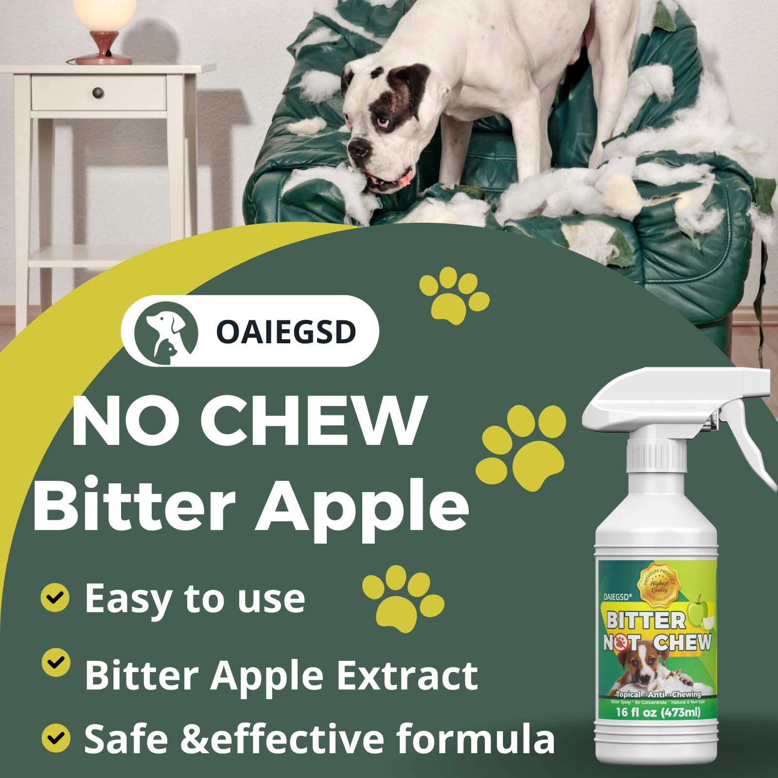 Oaiegsd Dog Spray To Prevent Chewing - Fast-Acting Chew Deterrent - 16Oz