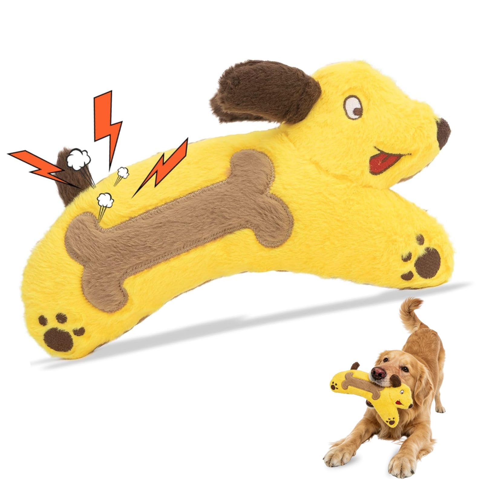 HGB Squeaky Plush Dog Toy for Large Dogs - Tough Crinkle Stuffed Chew Toy with 2 Squeakers, Teeth Cleaning, Anxiety Relief & Mac