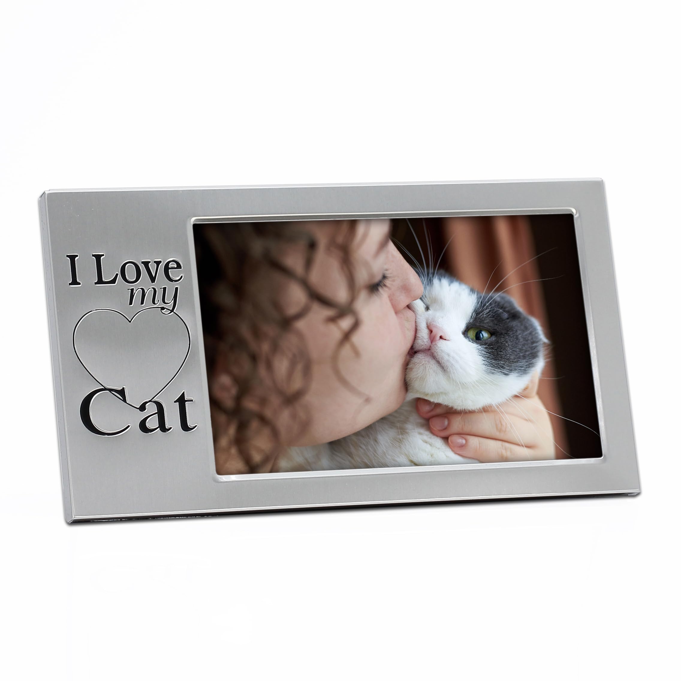 Mimosa Moments Brushed Silver Metal 6X4 Pet Picture Frame Saying I Love My Cat(Brushed Silver-Cat, 4X6 Horizontal)