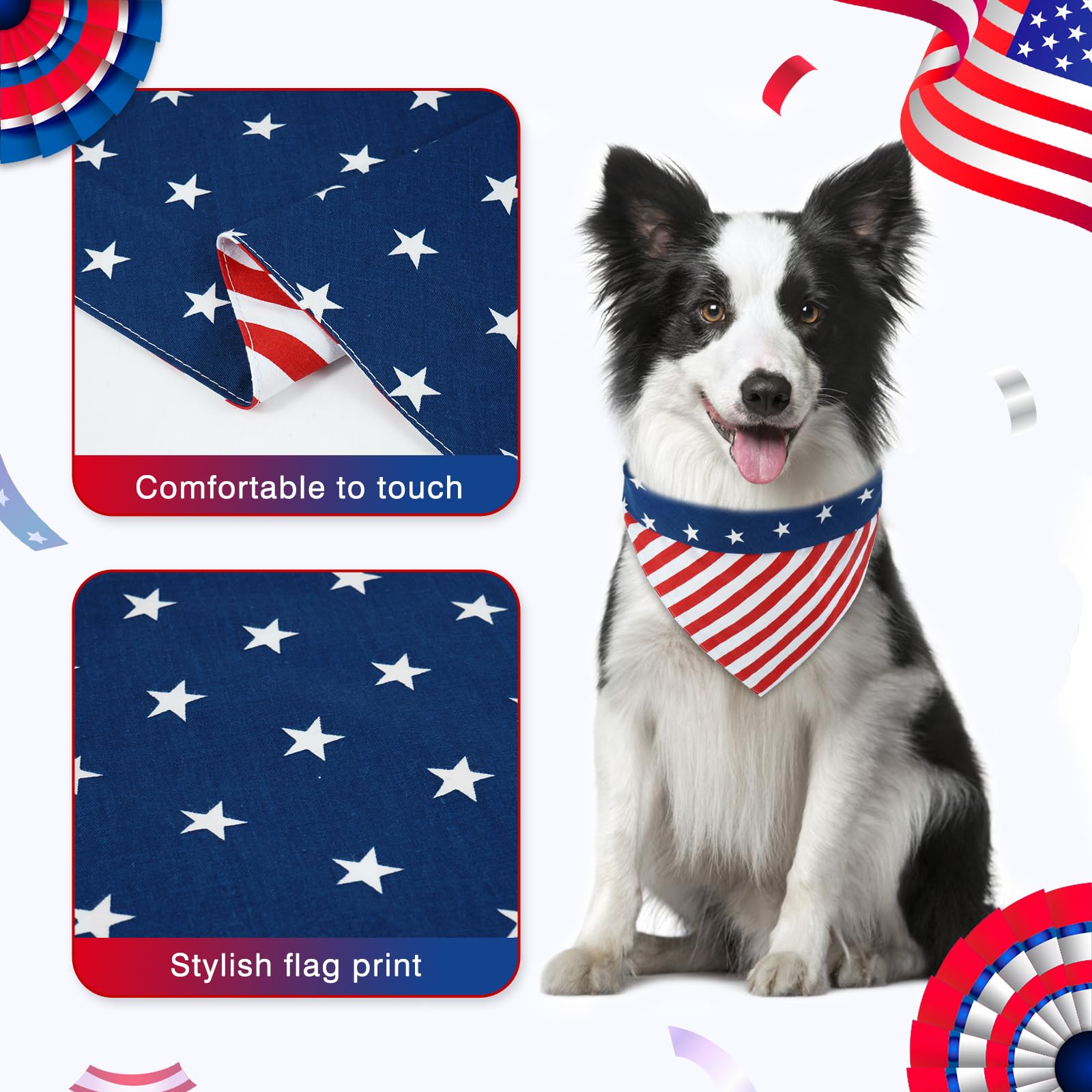 E-Clover 4Th Of July Dog Bandanas & Matching Scrunchie Set American Flag Dog Scarf Washable Patriotic Pet Bandana Triangle Kerch