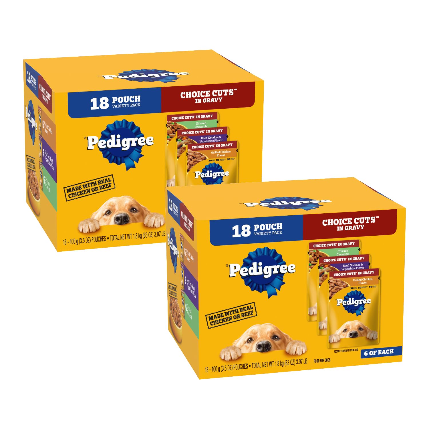 Pedigree Choice Cuts In Gravy Dog Food 18-Count Chicken Casserole Variety Pack, 3.5 oz Pouches (Pack of 2)