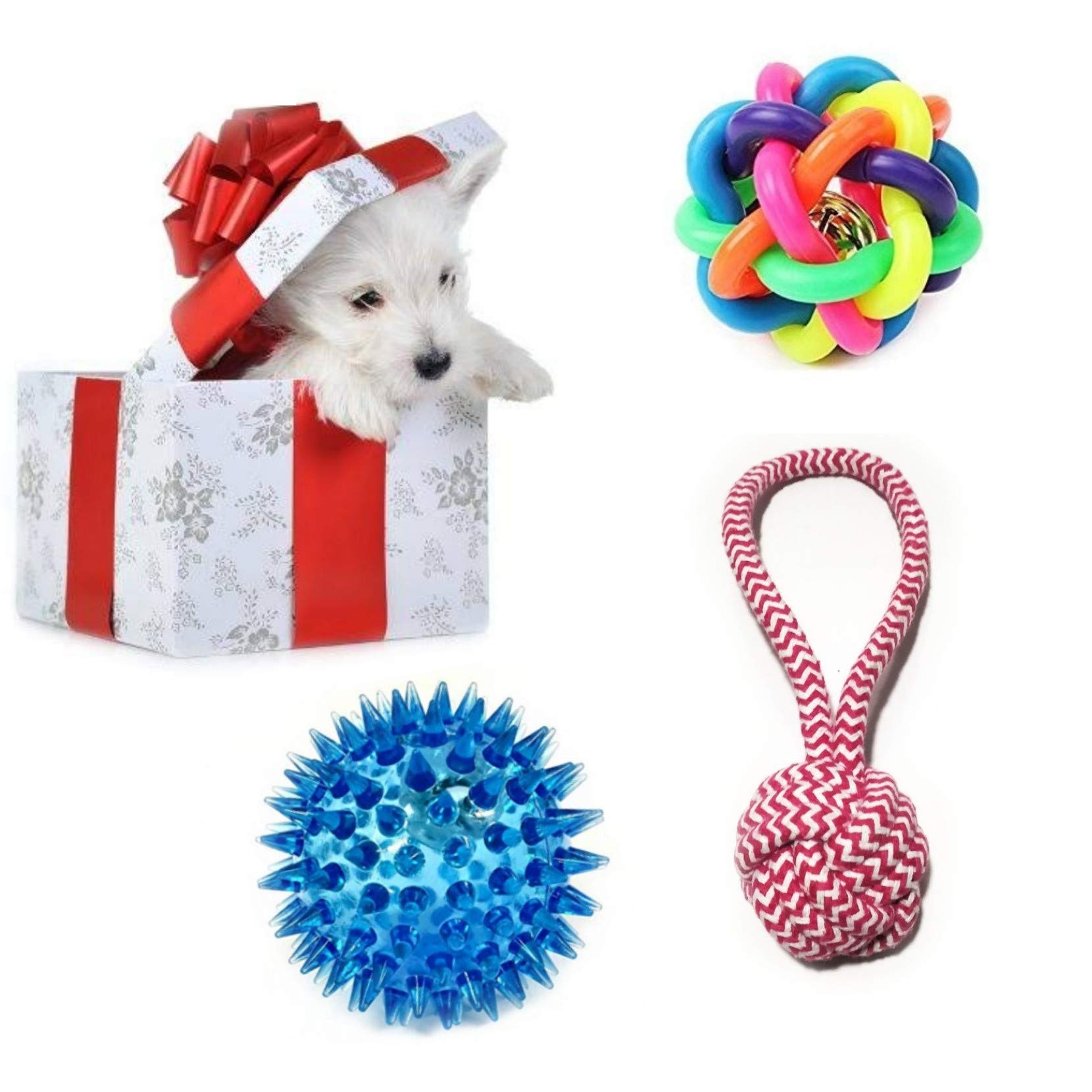 Petlicious & More Dogs & Puppies Gift Pack Of Puppy Ballrope Toys Squeaky Toys Tug Toys Chew Toys Teething Toys  Pack Of 3