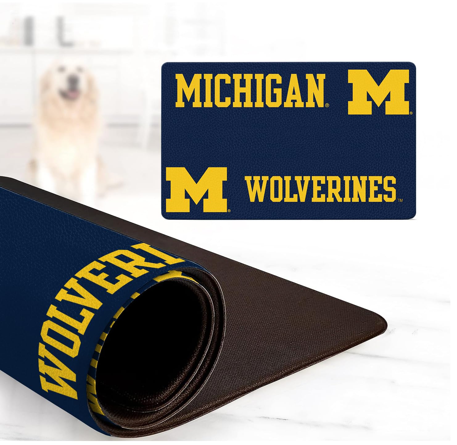 Michigan Wolverines Officially Licensed Food and Water Mat for Dogs and Cats | 18 x 29 | Non-Slip | Water-Proof