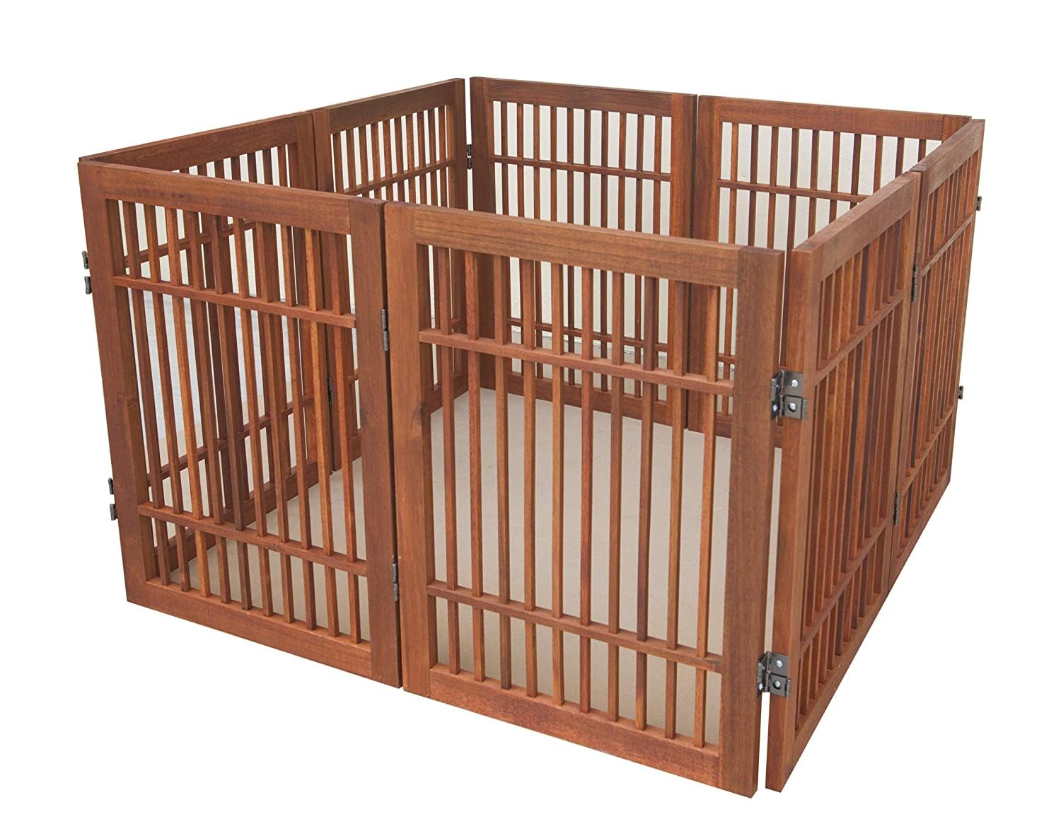 Urnporium Freestanding Pet Gate Folding Wooden Fence for Indoor & Outdoor Use, Durable Acacia Hardwood (Brown Pet Gate, 8 Panel