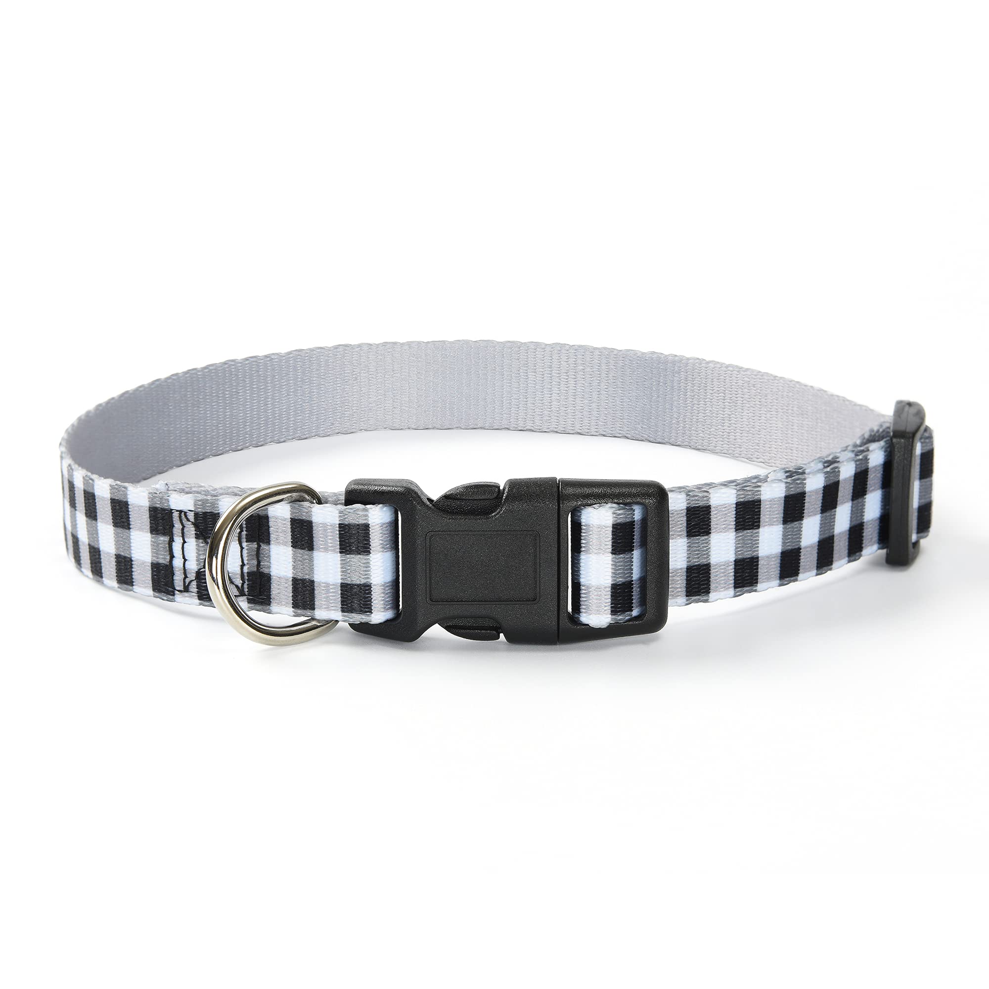 Mile High Life Dog Collar | Cute Puppy Collars | Lightweight Girl Dog Collar | Soft Boy Dog Collars | W Geometric Plaid Wave Line Pattern (Black/White, Large)