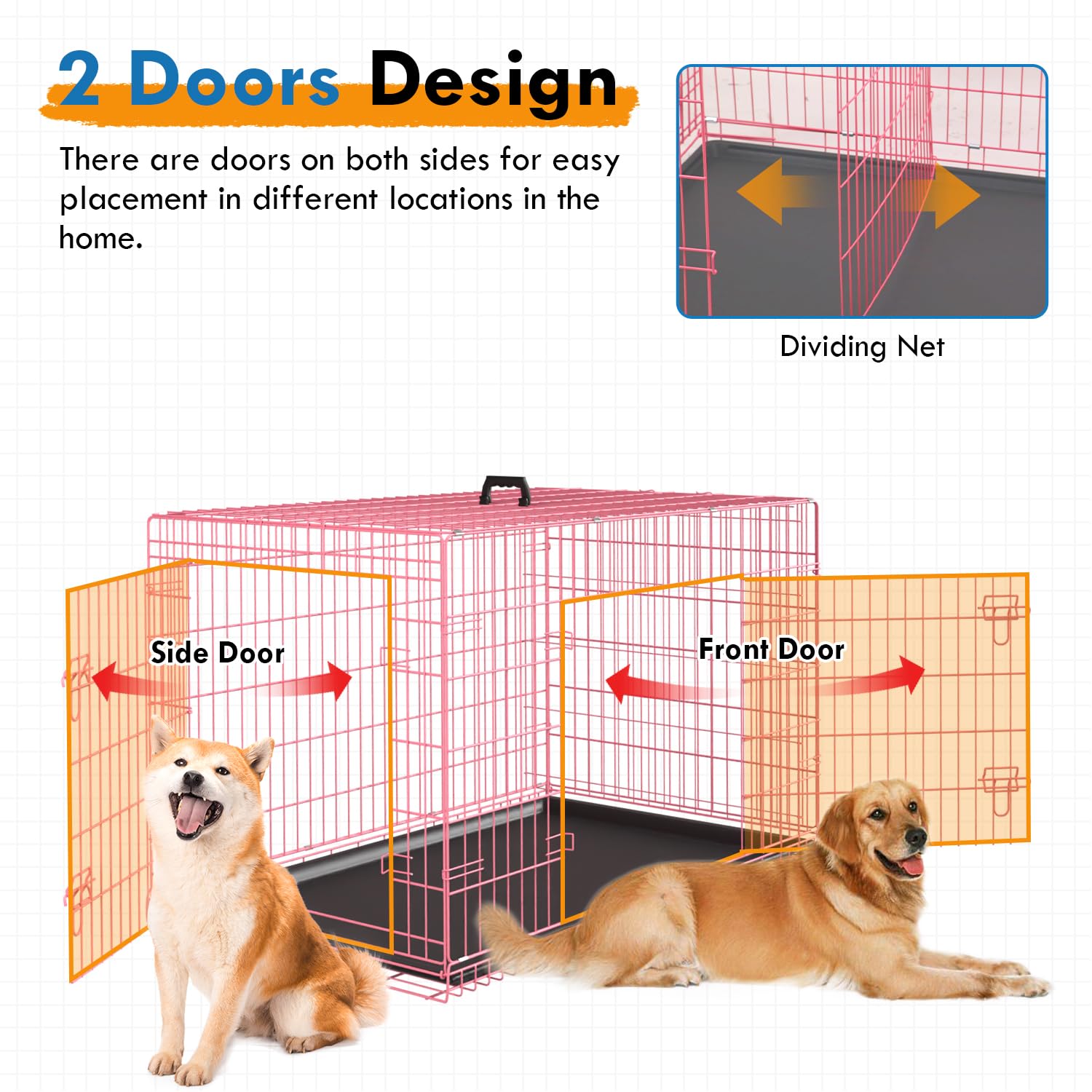 Paylesshere Large Dog Crate Kennel For Medium Large Dogs Metal Dog Cage Double-Door Folding Travel Indoor Outdoor Puppy Playpen