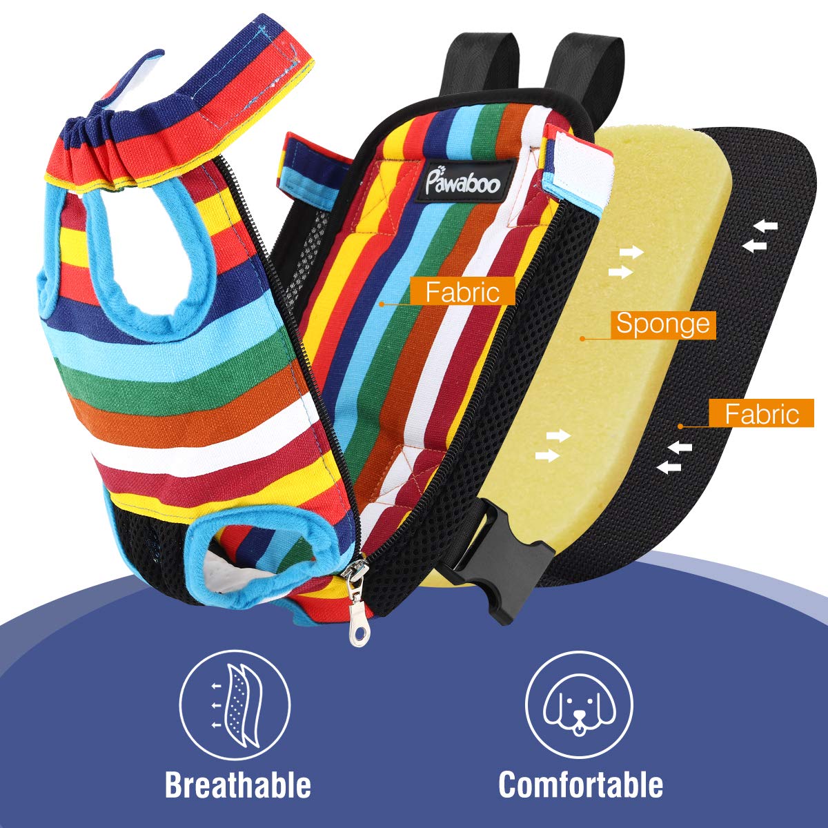 Pawaboo Pet Carrier Backpack, Adjustable Pet Front Cat Dog Carrier Backpack Travel Bag, Legs Out, Easy-Fit For Traveling Hiking Camping For Small Medium Dogs Cats Puppies, Medium, Colorful Strips
