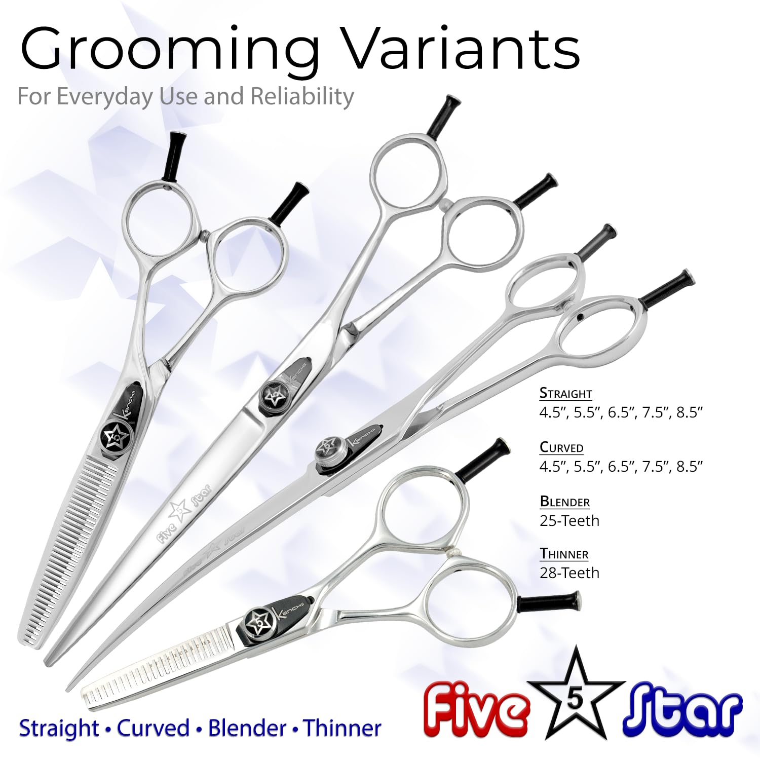 Kenchii Five Star Even Handle Dog Grooming Shears, 25 Tooth Thinner Shears, Light Weight, Heavy Duty Pet Grooming Scissor For Do