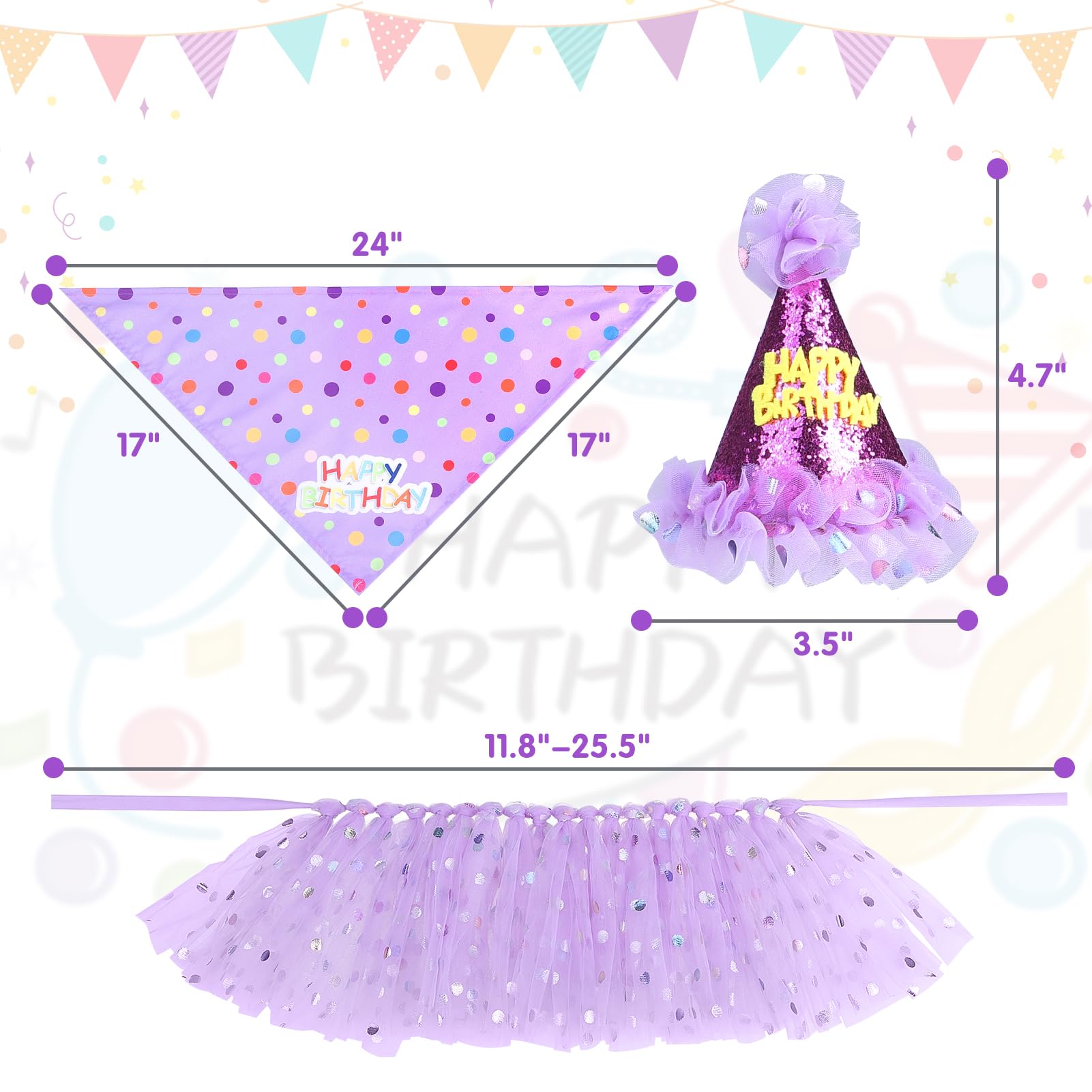 Scenereal Dog Birthday Bandana With Hat And Dress Girl Set, Puppy Birthday Party Supplies, Cute Tutu Skirt Outfit For Small Medium Large Dogs