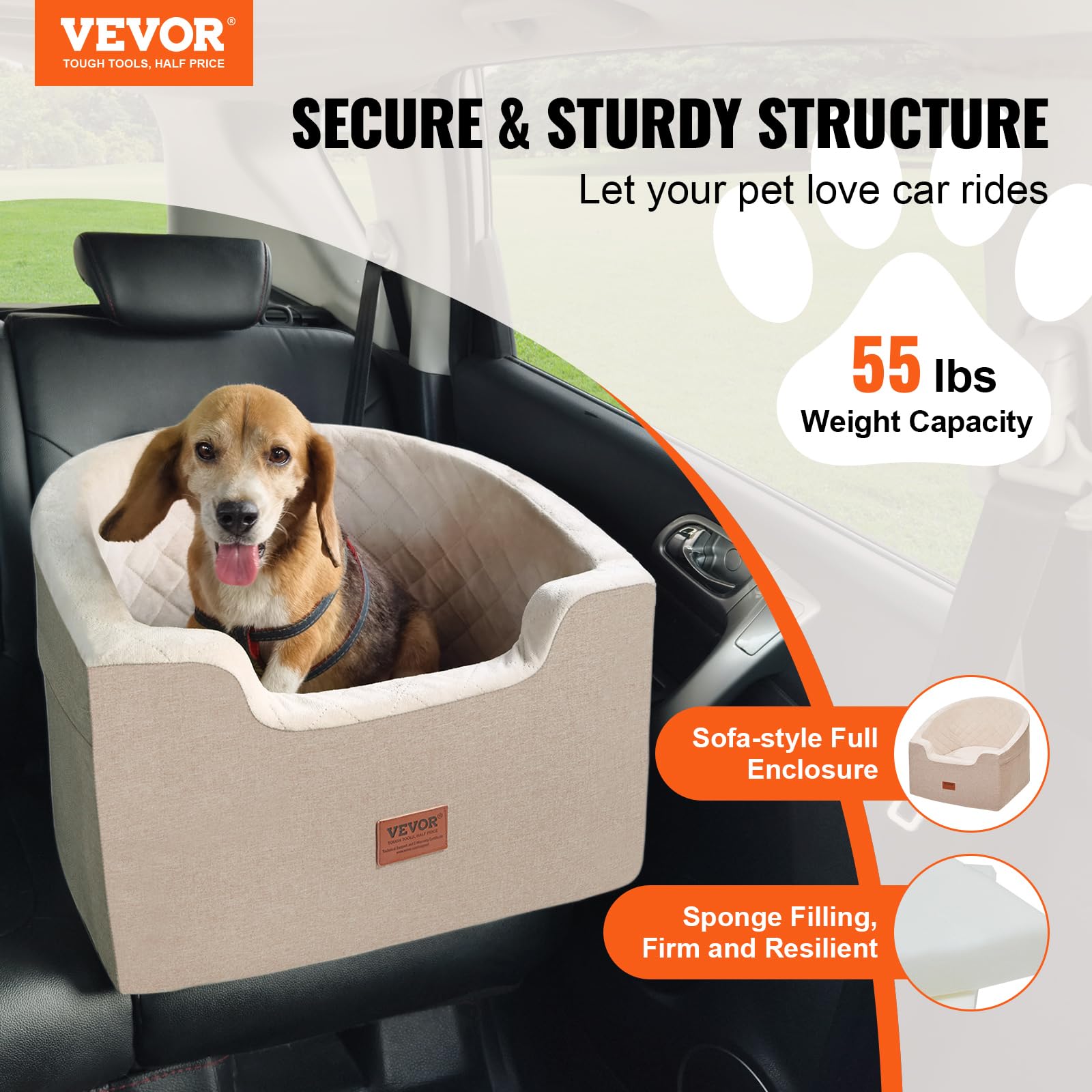 Vevor Dog Booster Car Seat Pet Car Seat For Small Medium Dog Up To 55 Lbs Brown