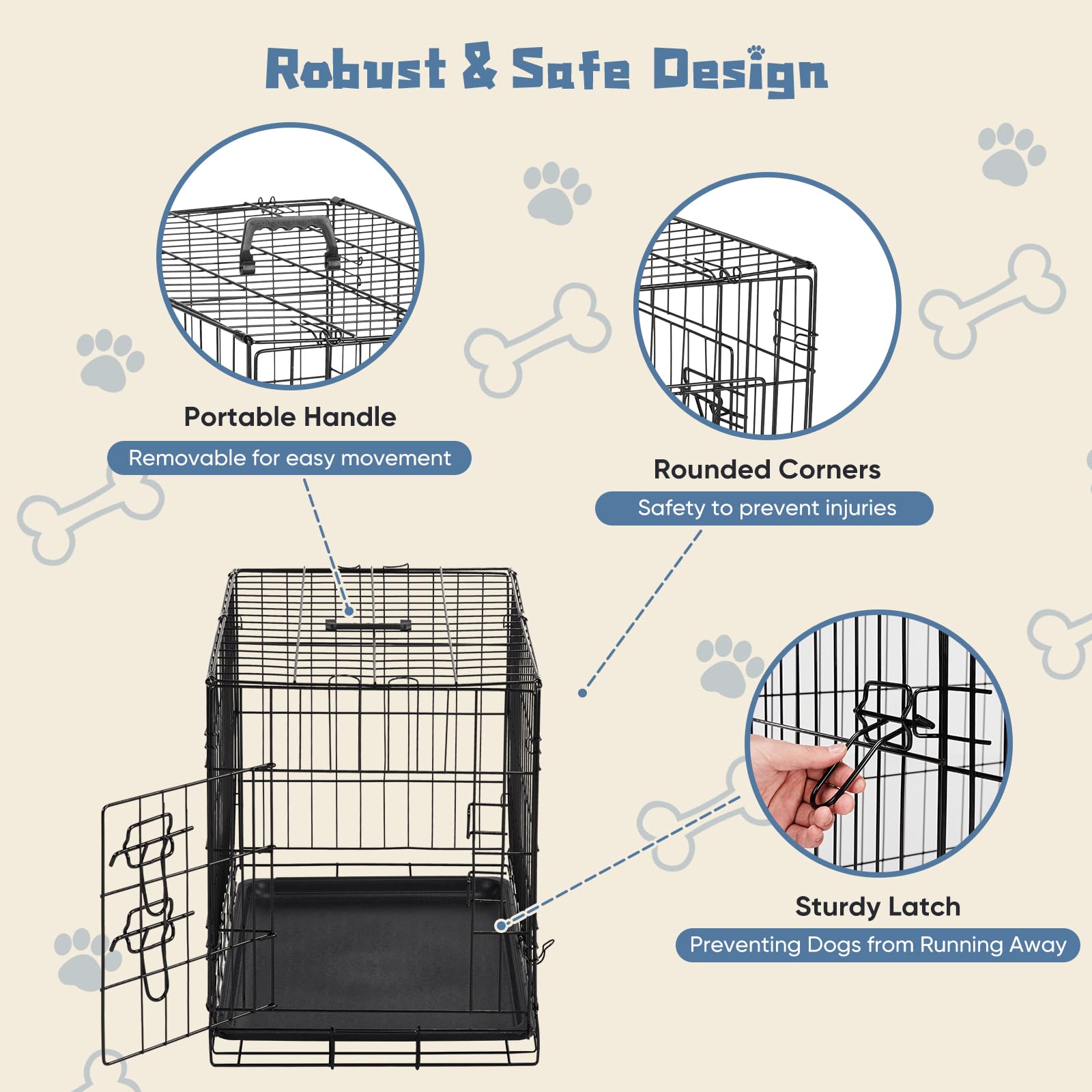 DUMOS Dog Crate - 30 Inch Metal Folding Kennel with Leak-Proof Tray, Black, Indoor/Outdoor Use, Model DOGS30IN