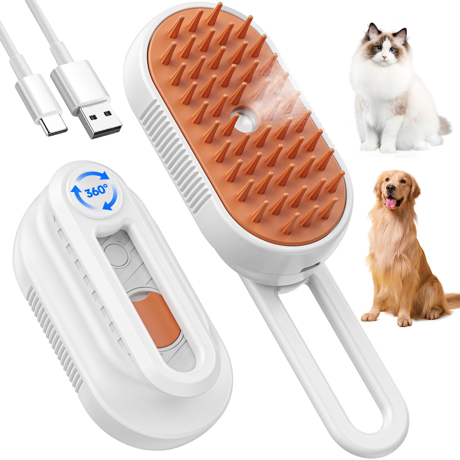 Cat Steam Brush For Shedding, 4 In 1 Cat Steamy Brushs Cleanser With Foldable Handle, Pet Spa Brush For Cats, Spritz Defur Comb 