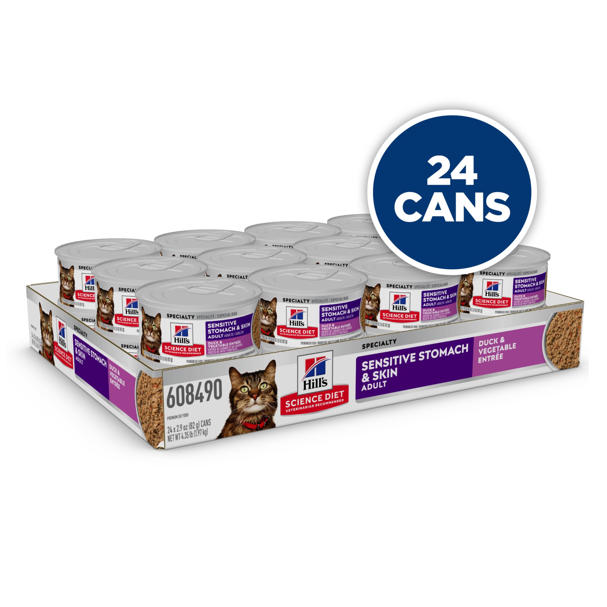 Hills Science Diet Sensitive Stomach & Skin, Adult 1-6, Stomach & Skin Sensitivity Support, Wet Cat Food, Duck & Vegetables Min