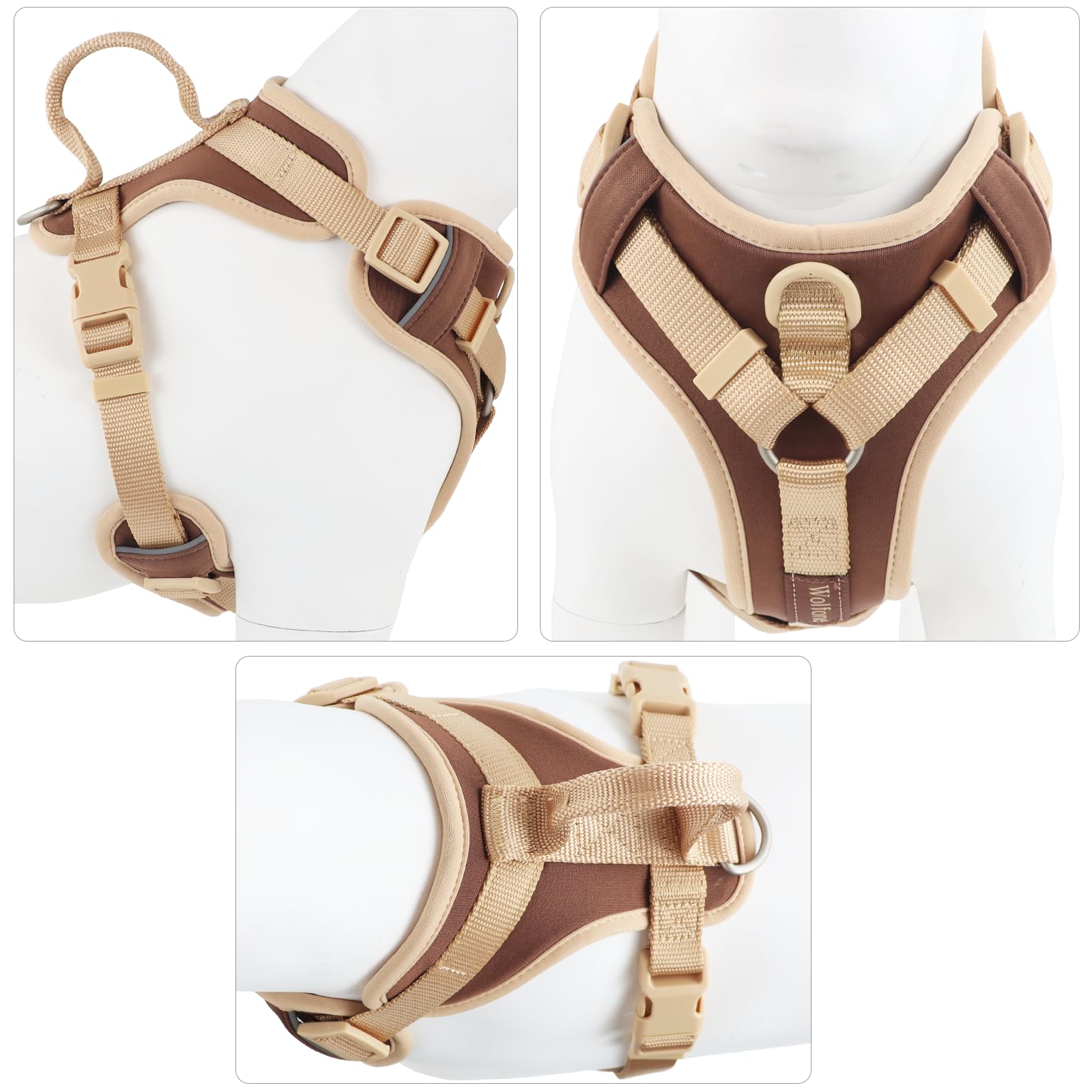 Wolfone No Pull Dog Harness Adjustable Soft Padded Pet Vest With Control Handle Adorable Daily Harness For Dogs(Chocolate Cookie