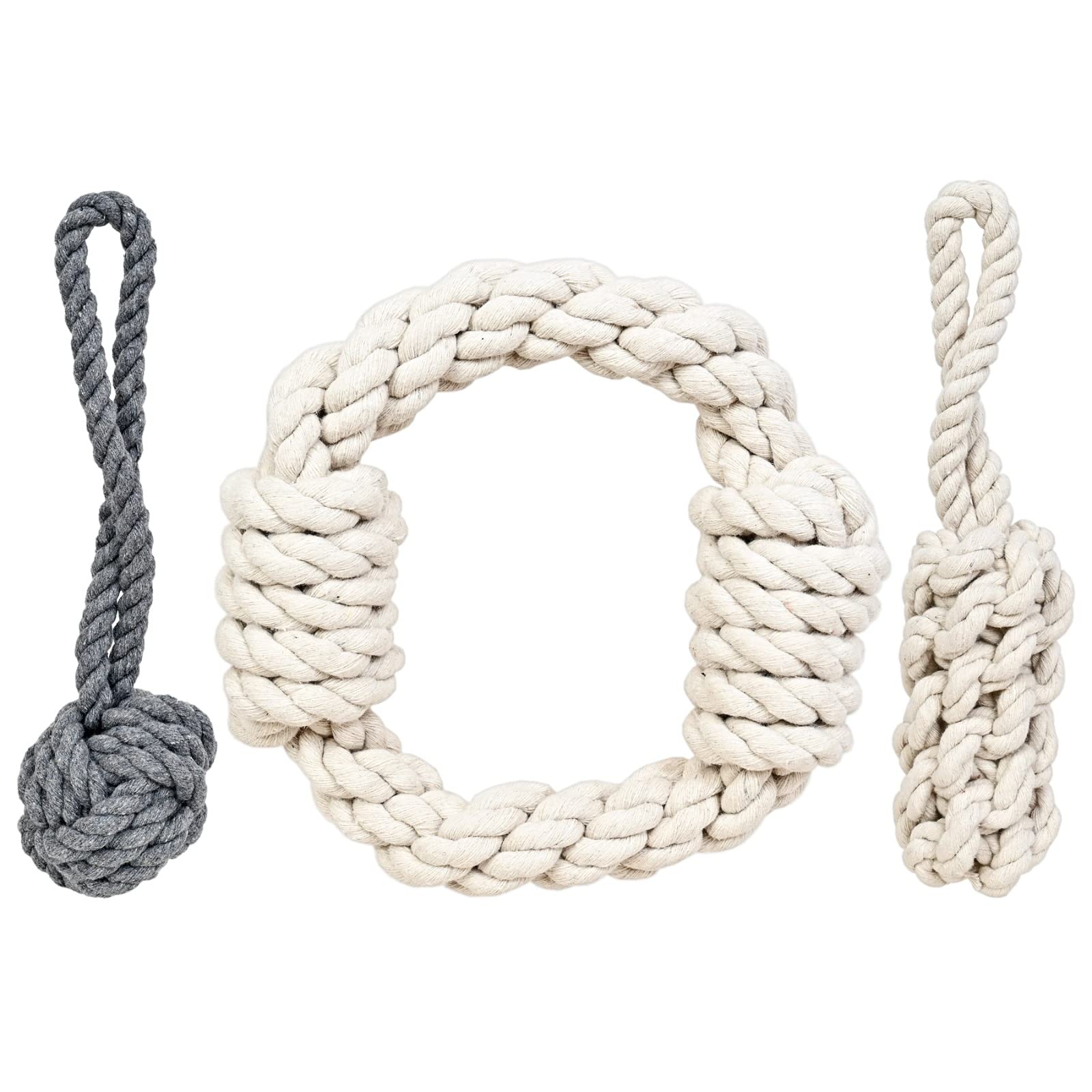 Ms Pet House Dog Chew Rope Toys ? Set Of 3 Toys  For Large, Small Teething Pets ? All Puppy Breeds Aggressive Chewers ? 100% Co