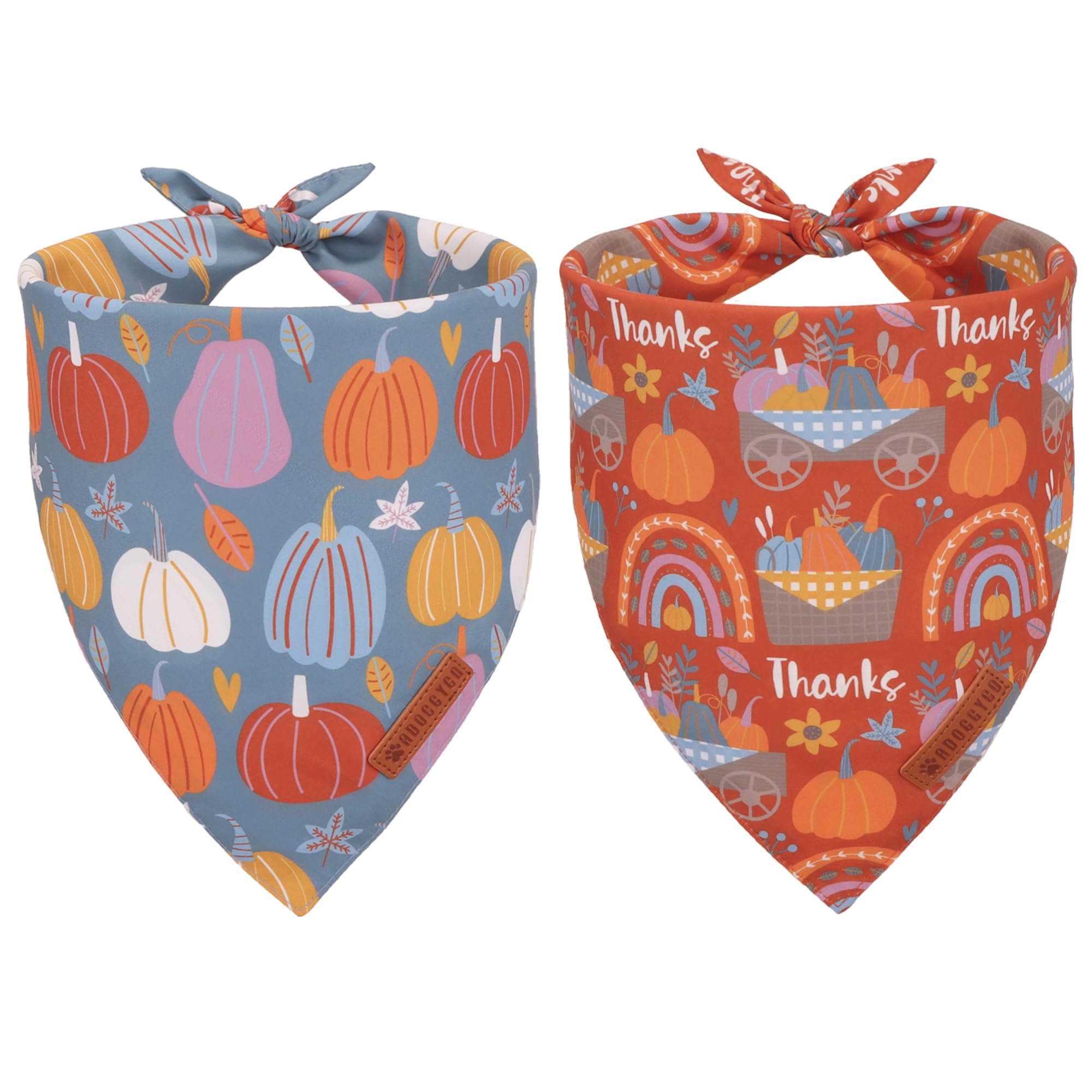 ADOGGYGO Thanksgiving Dog Bandana, Blue Orange Pumpkin Dog Scarf, Adjustable Fit Dog Fall Thanksgiving Bandanas for Large X-Larg