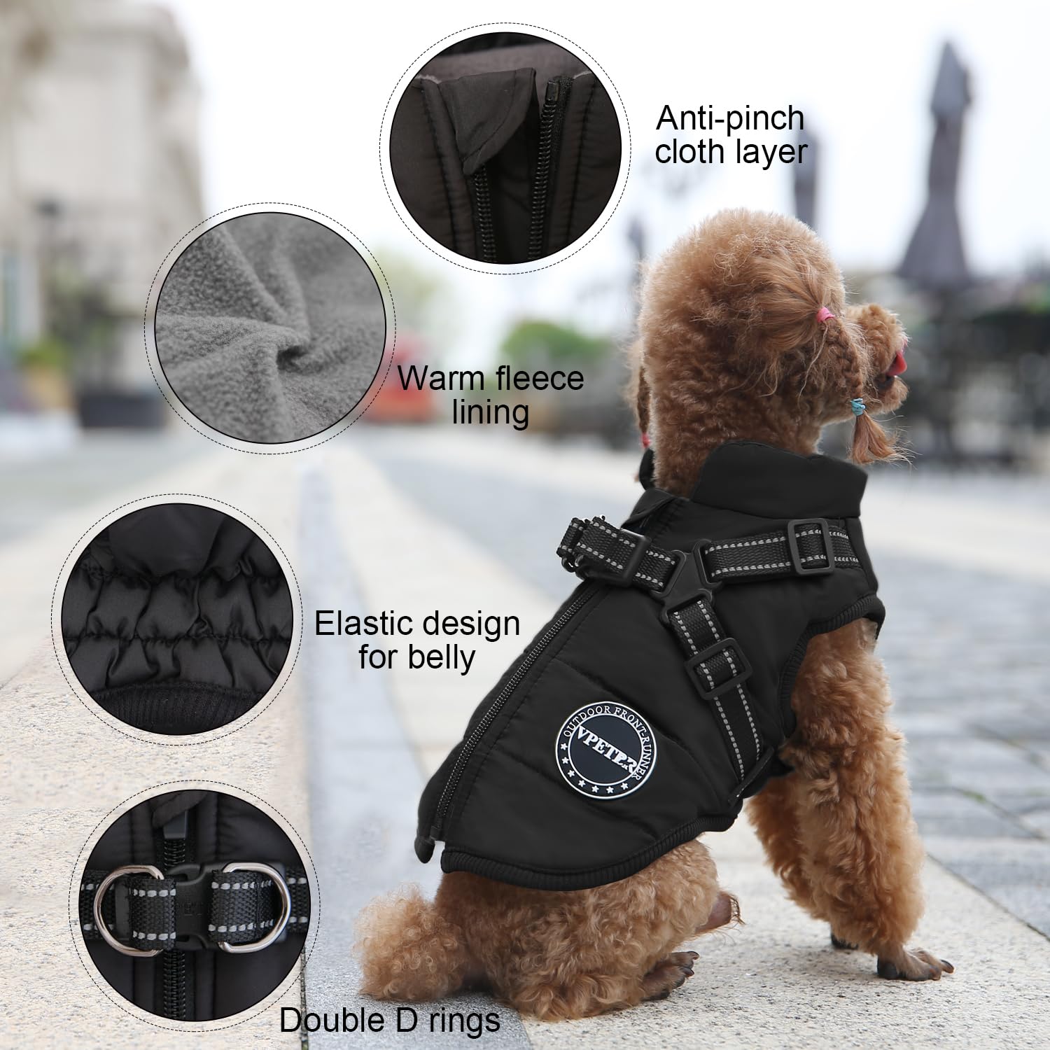 V.Pet.B.R Dog Winter Coat - Warm Fleece Jacket With Padded Vest, Built-In Harness, Waterproof Windproof Reflective Cozy Adjustab