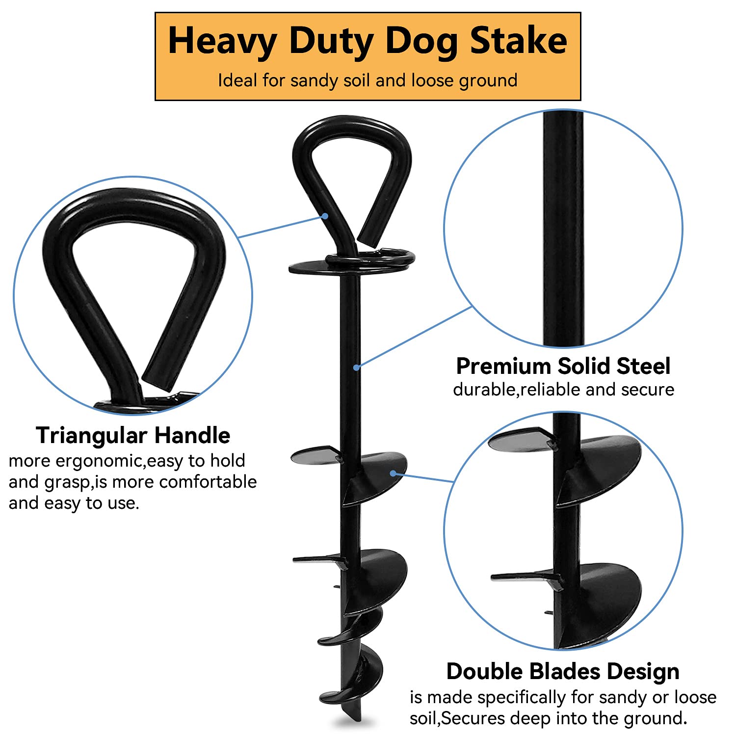 Shunai Dog Tie Out Cable And Stake - 30 Ft Heavy Dog Yard Leash - O Style Stake For Small Medium Large Dogs Up To 100 Lbs - Dog Stake For Outside Yard Beach Lawn
