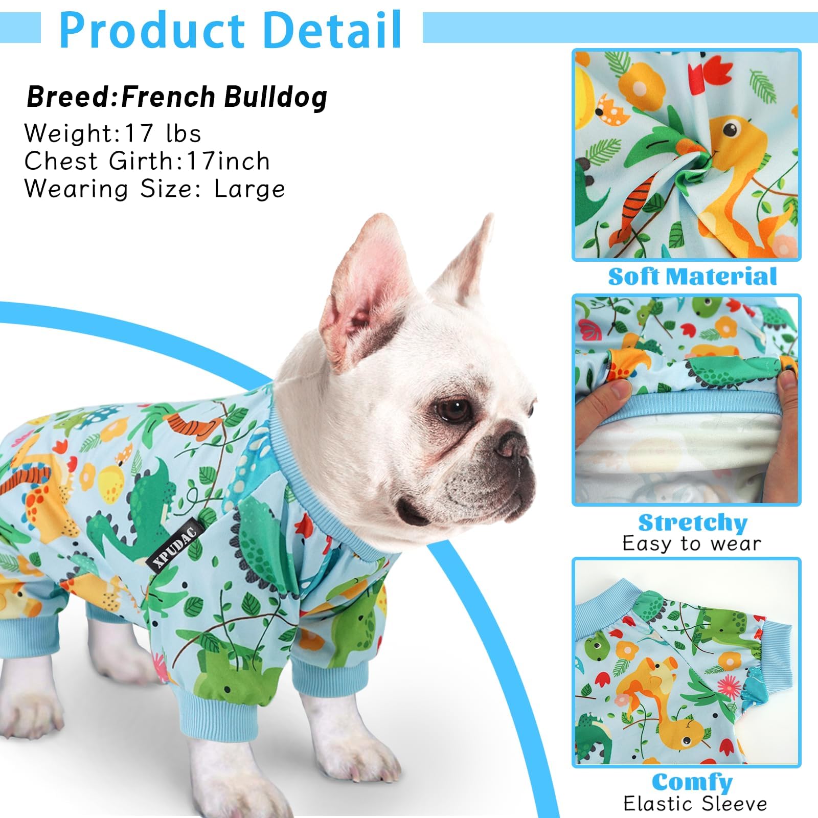 Xpudac 4 Pack Dog Pajamas Soft Strechy Summer Doggie Clothes For Small Medium Dogs Boy Girl Cat Apparel-L