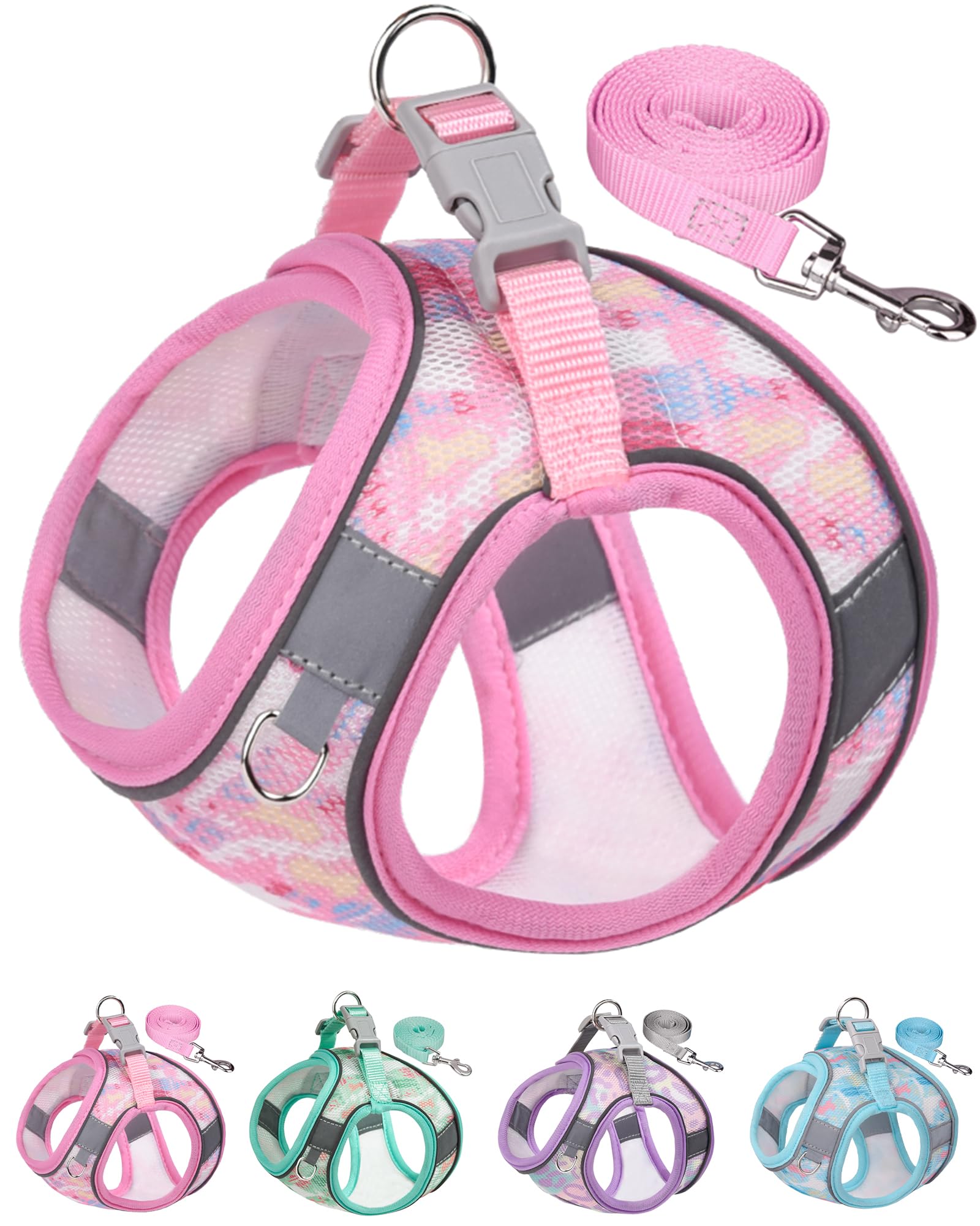 Aecllcea No Pull Dog Harness & Leash Set - Small/Medium, Pink, Xs