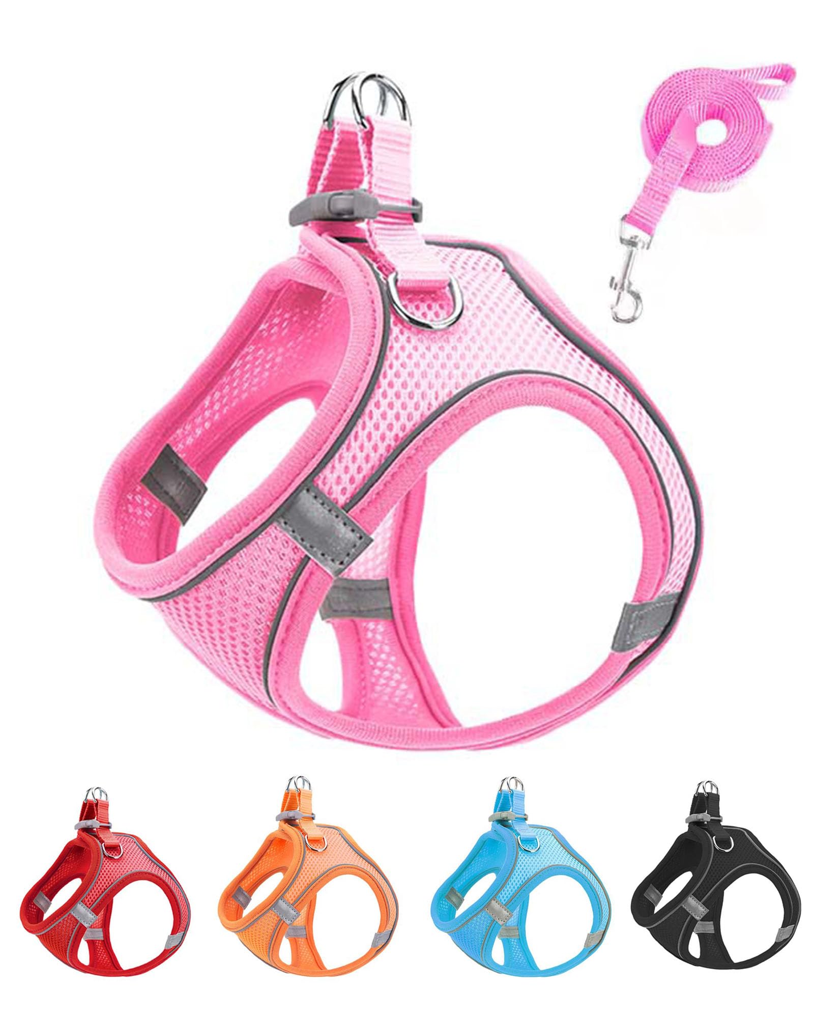 Jufoo S Pink Soft Mesh Dog Harness And Leash Set,No Escape Puppy Harnesses For Training Walking, Reflective Adjustable Puppy Ves