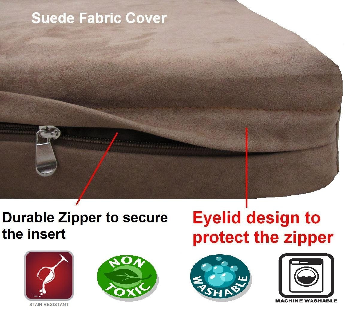 Dogbed4less DIY Pet Bed Pillow Brown Microsuede Duvet Cover and Waterproof Internal case for Dog and Cat at 37X27X4 Inch - Cover