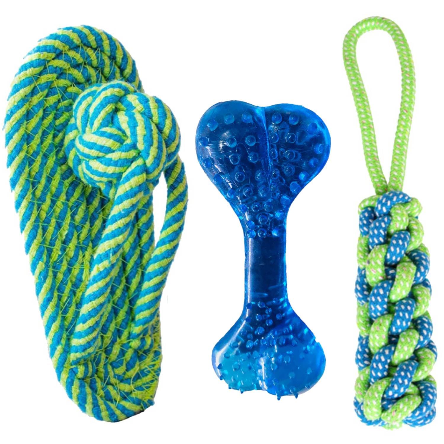 Youhavedeal Dog Rope Toy, Interactive Pet Chew Toys Set, Washable Braided Cotton Teeth Cleaning Chew Bones, Small, Medium And La