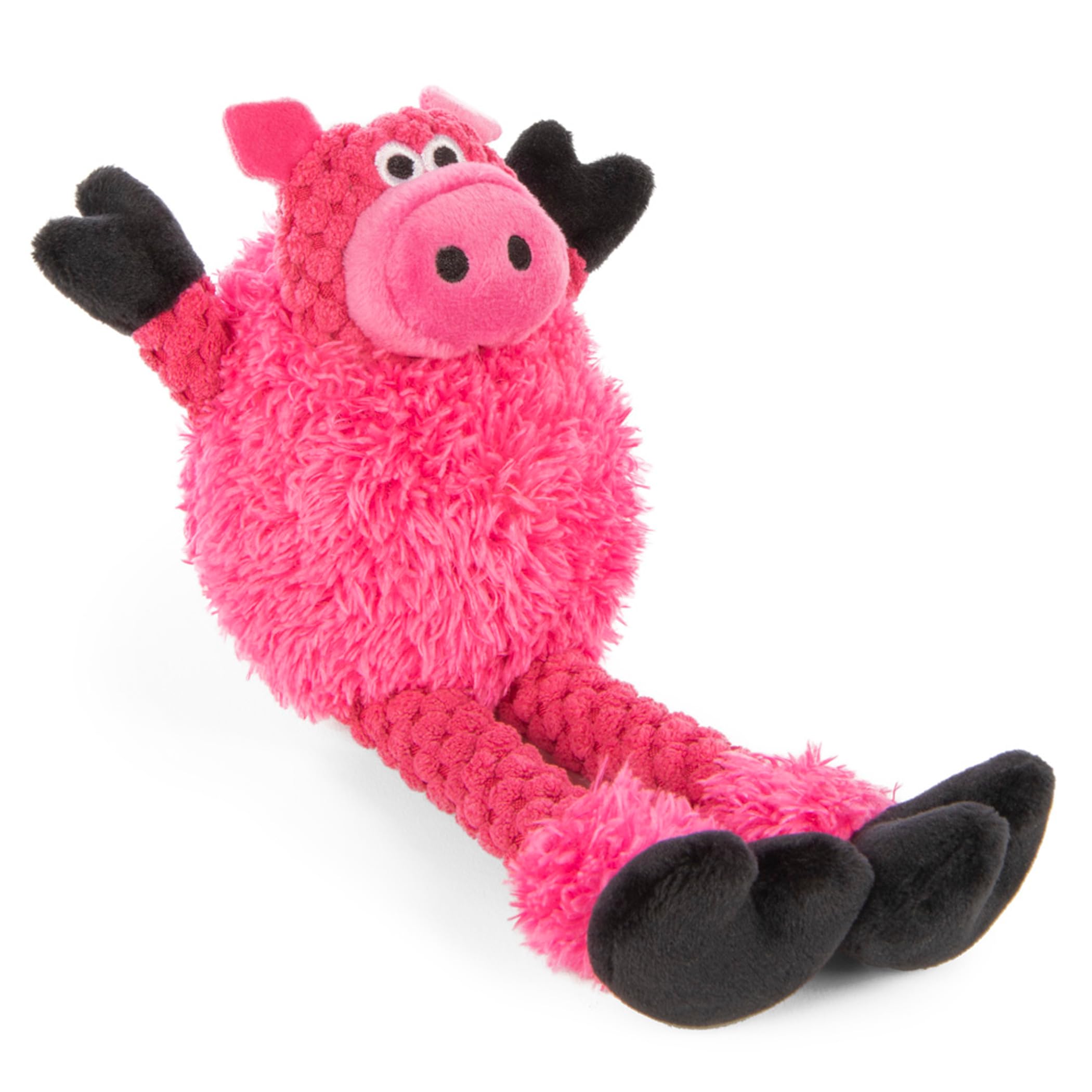 goDog Checkers Skinny Pig Squeaky Plush Dog Toy, Chew Guard Technology - Pink, Small