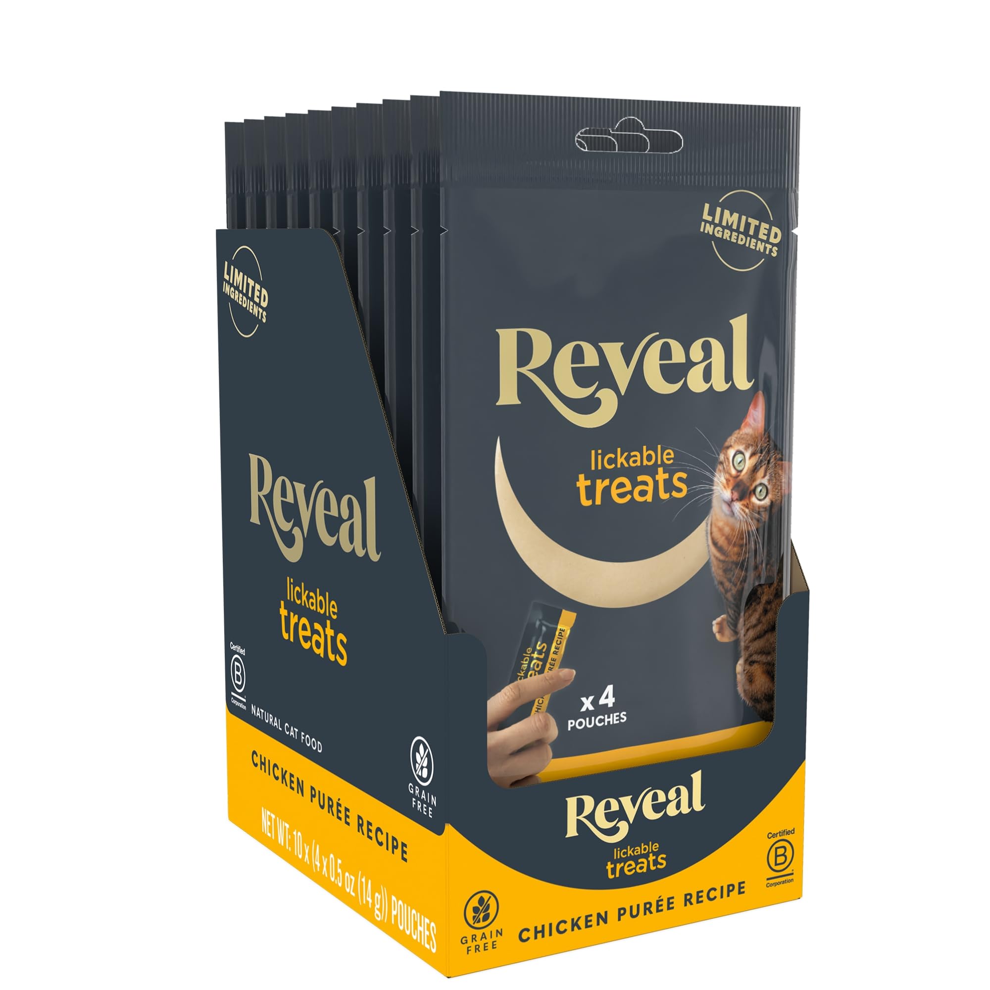 Reveal Lickable Cat Treats, Natural Pur  e Treats for Cats, Grain Free and Made with Limited Ingredients, Chicken Squeeze Up Cat