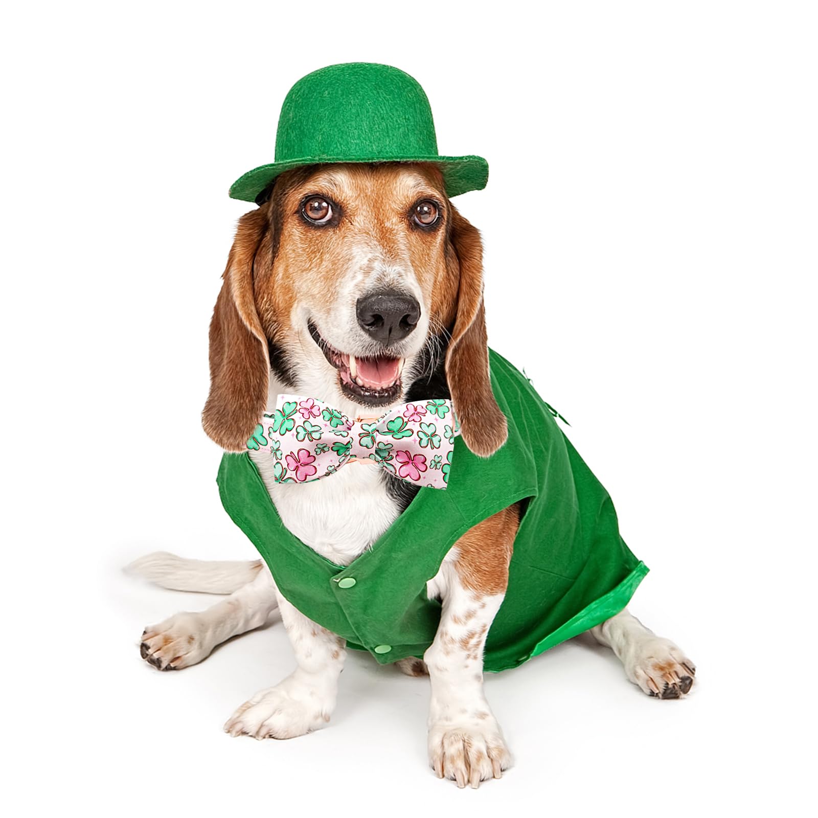 Lionheart Glory Dog Bow Collar St. Patrick'S Day Dog Collar For Small Dogs, Adjustable Green Collars Lucky Clover Shamrock Dog C
