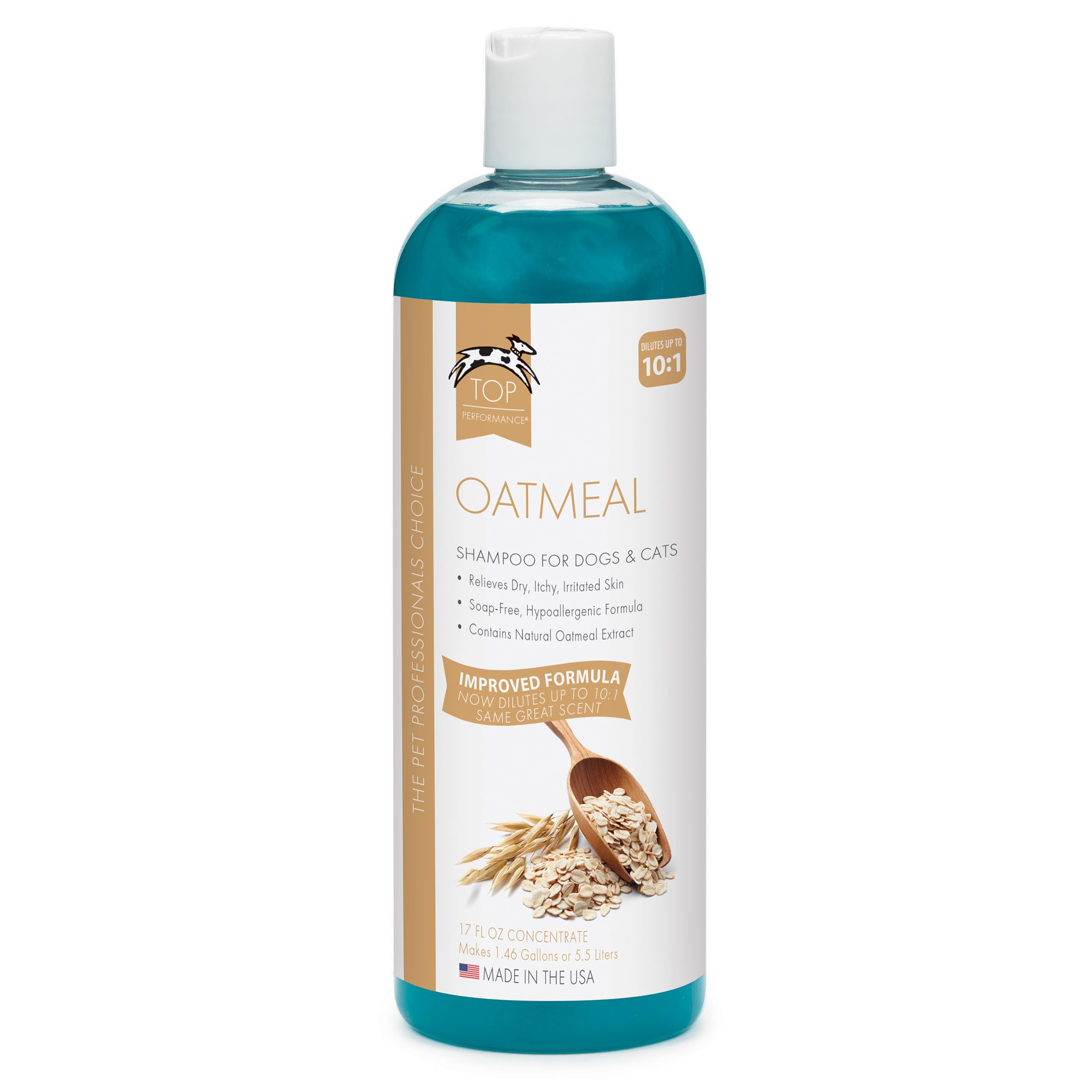 Top Performance Oatmeal Dog Shampoo and Cat Shampoo, 17 Oz. - Provides Remedy for Dry, Irritated and Itchy Skin on Pets