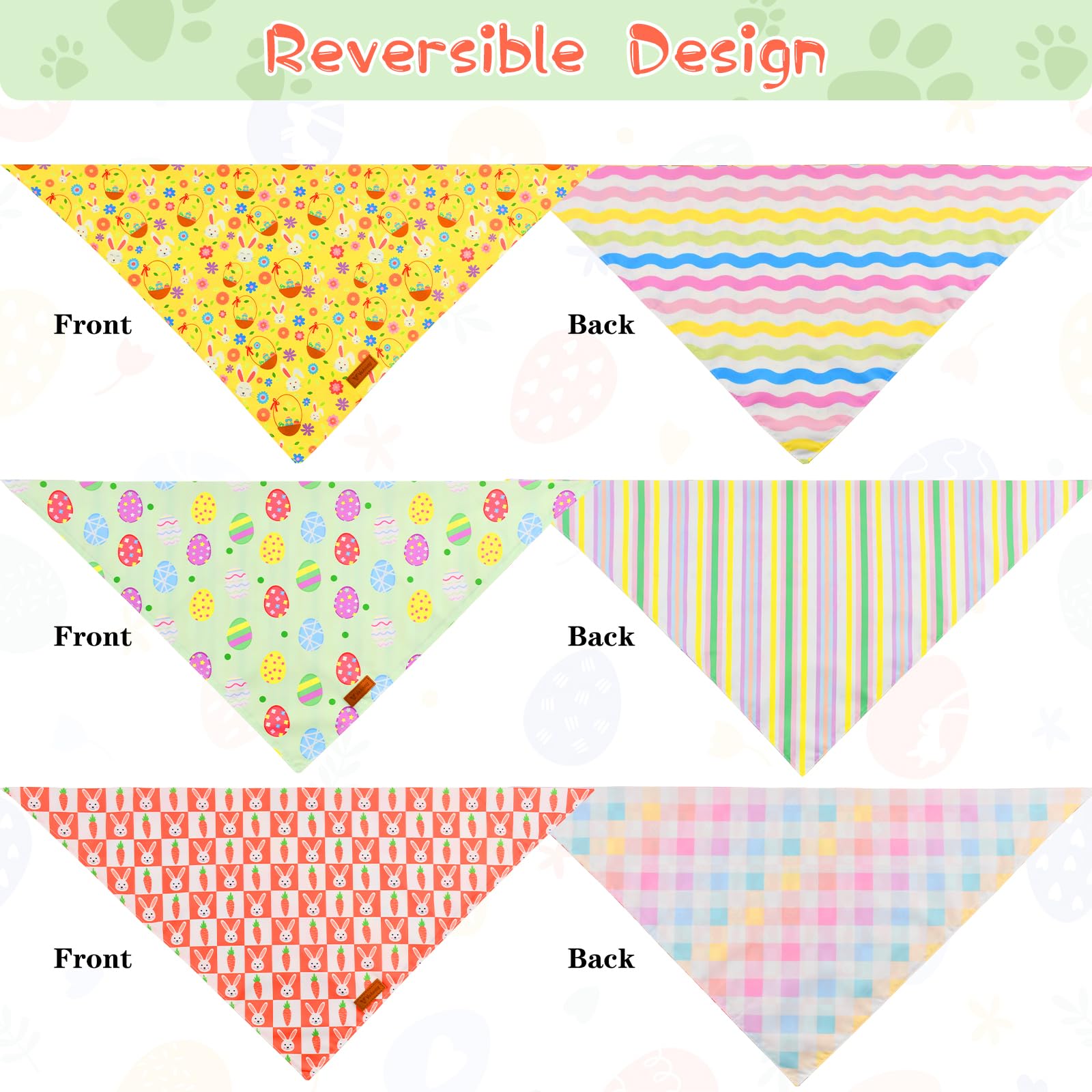 Vehomy Easter Dog Bandanas 3Pack Reversible Pet Spring Scarf Dog Triangle Scarf Puppy Rabbit Easter Egg Carrot Pattern Pet Banda