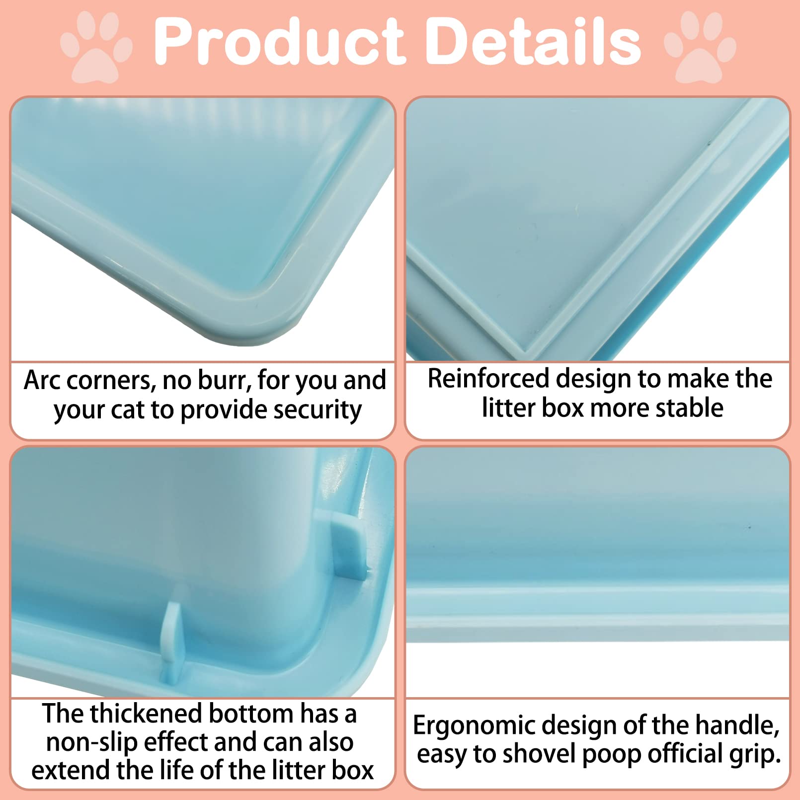 Kathson 4Pcs Medium Open Cat Litter Box With Scoop, Durable Non-Stick Plastic Litter Pan For Cats, Puppies, Bunnies, And Small A