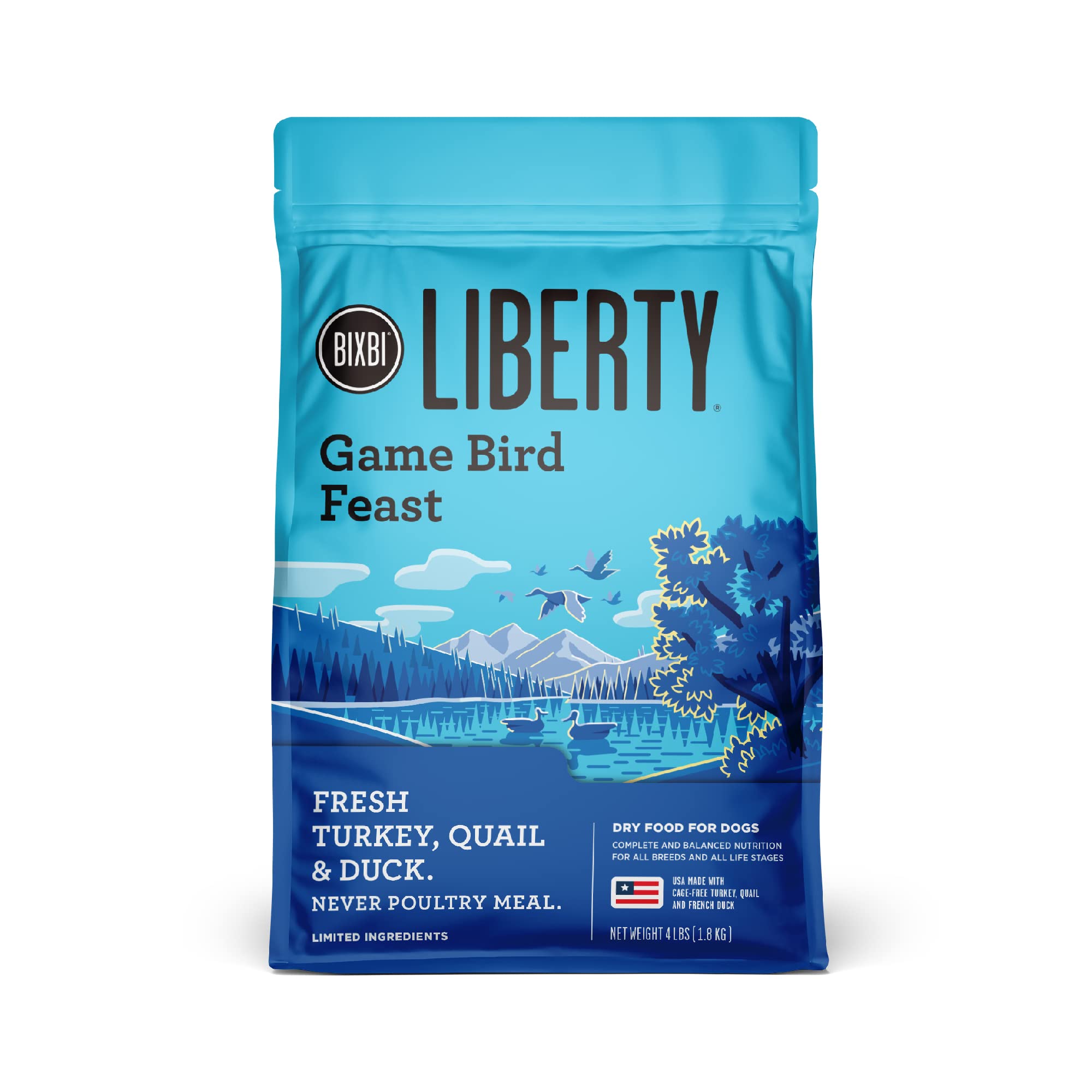 BIXBI Liberty Grain Friendly Dry Dog Food, Game Bird Feast Recipe, 4 lbs - Fresh Meat, No Meat Meal, No Fillers for Easy Digesti
