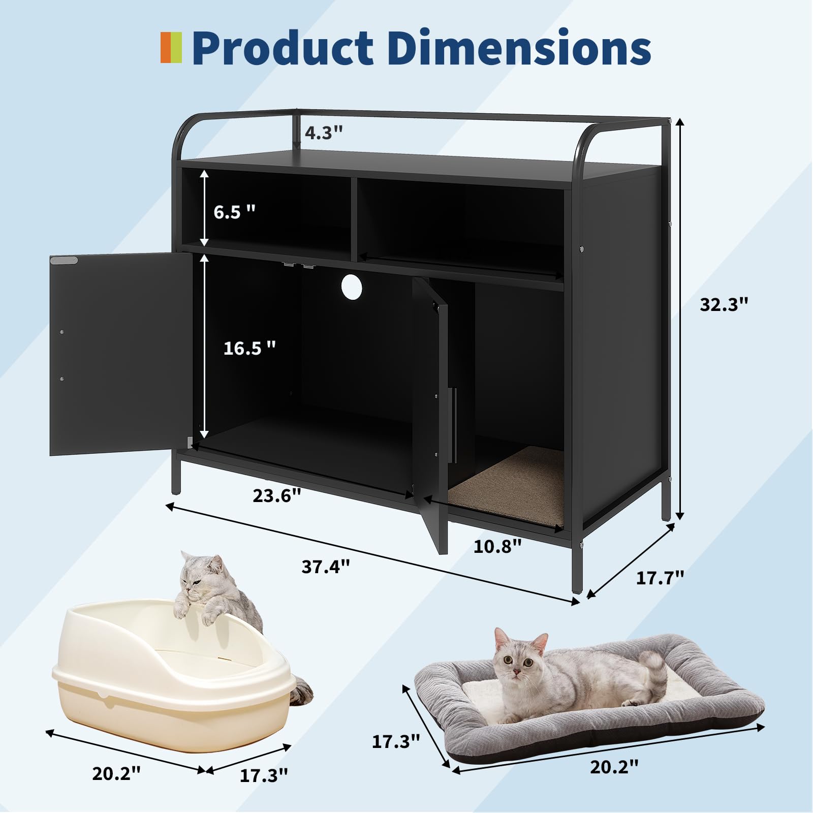 GarveeHome Cat Litter Box Enclosure with Metal Frame and Dual Storage Shelves, Modern Hidden Litter Box Furniture Indoor Cat Hou
