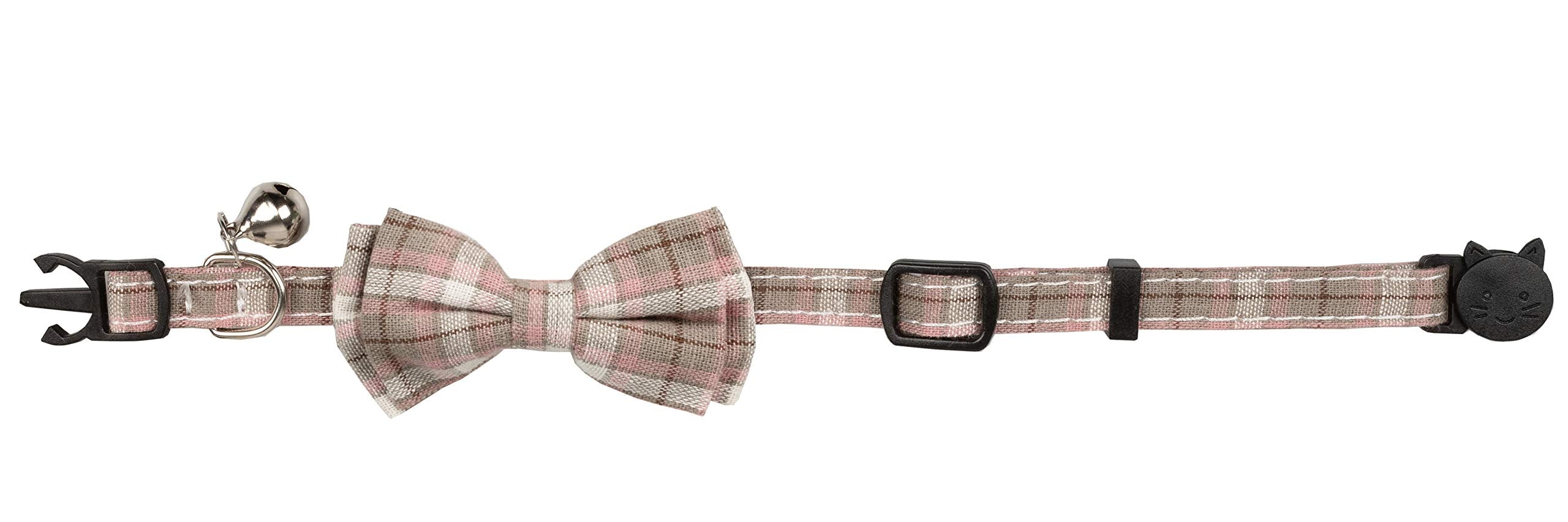 Gyapet Cat Collar Breakaway Bowtie Safety With Bell Adjustbale Kitten Puppy Solid Plaid Color Set D-[2Pcs] Pink-2
