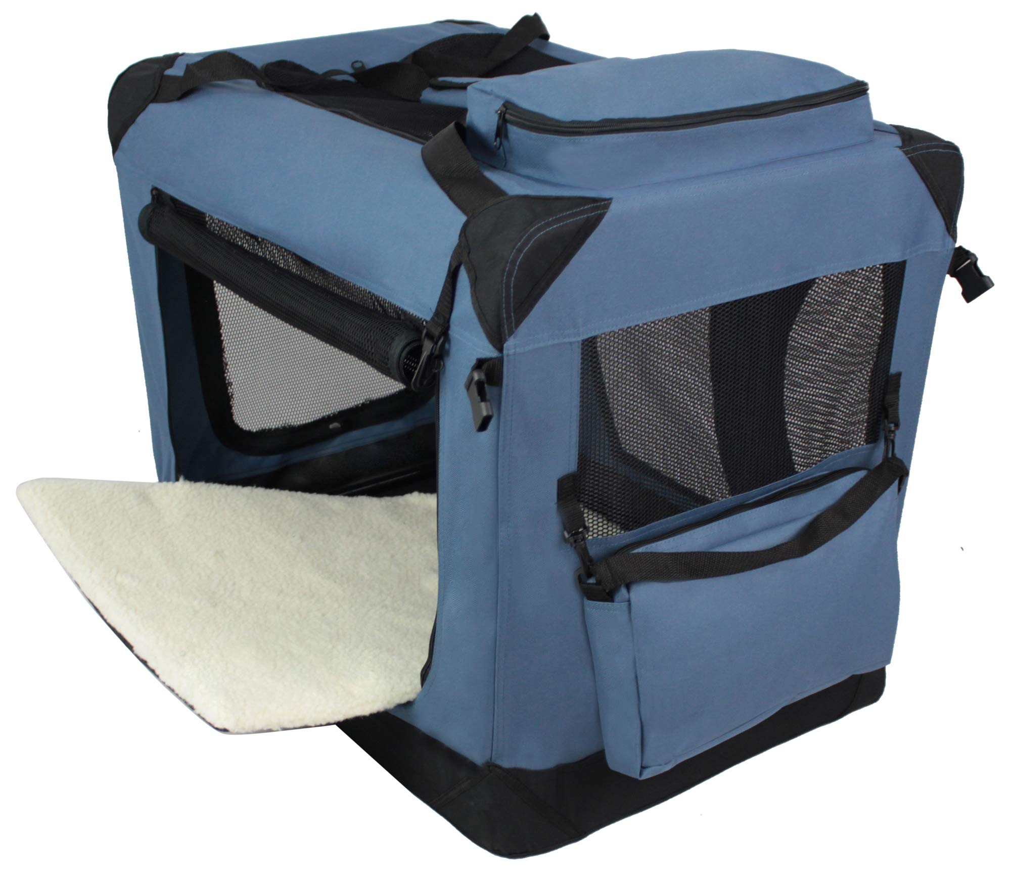 Elitefield 3-Door Folding Soft Dog Crate With Carrying Bag And Fleece Bed (2 Year Warranty), Indoor & Outdoor Pet Home (20' L X 14' W X 14' H, Blue Gray)